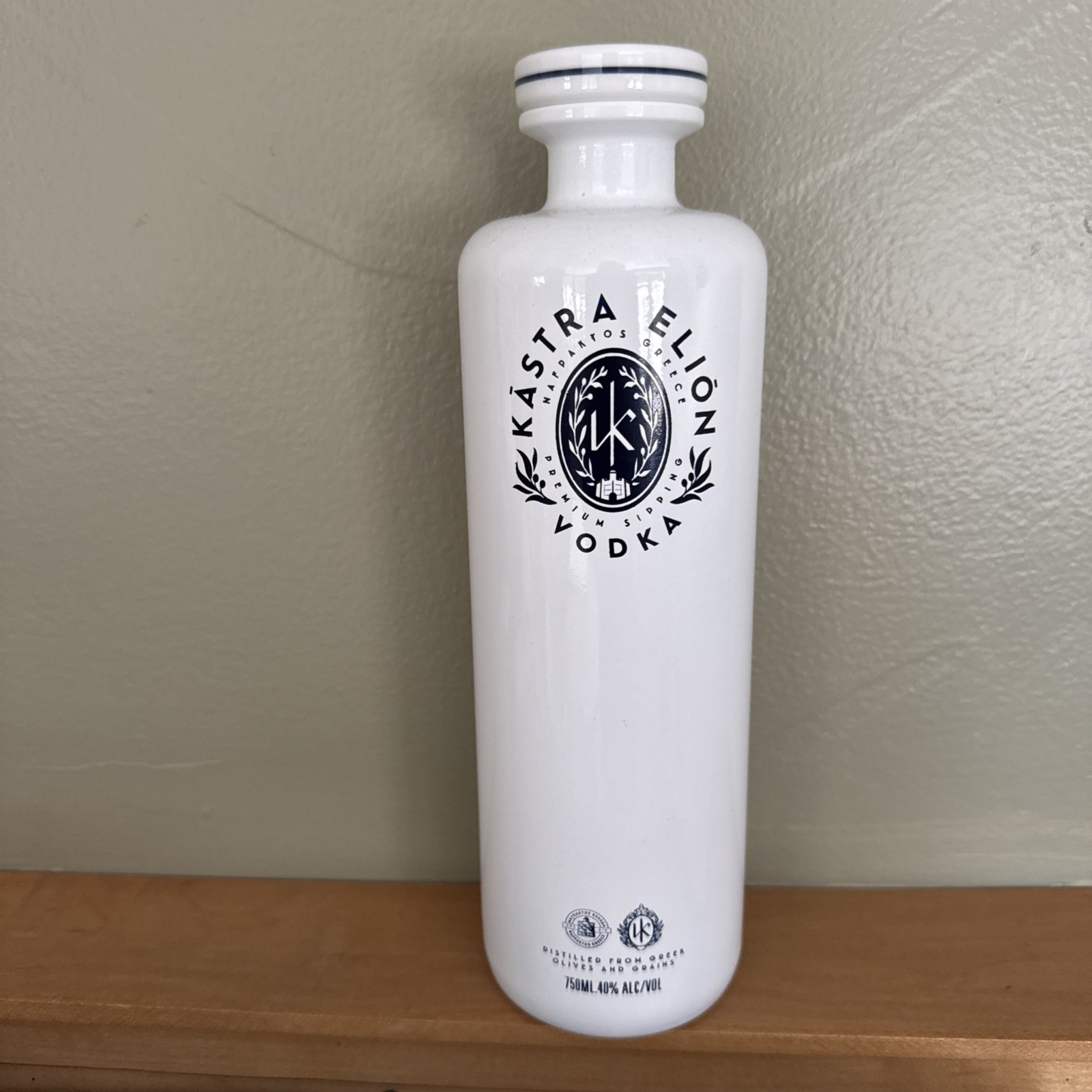 Kástra Elión Greek Vodka White Ceramic Bottle - empty, collector's piece