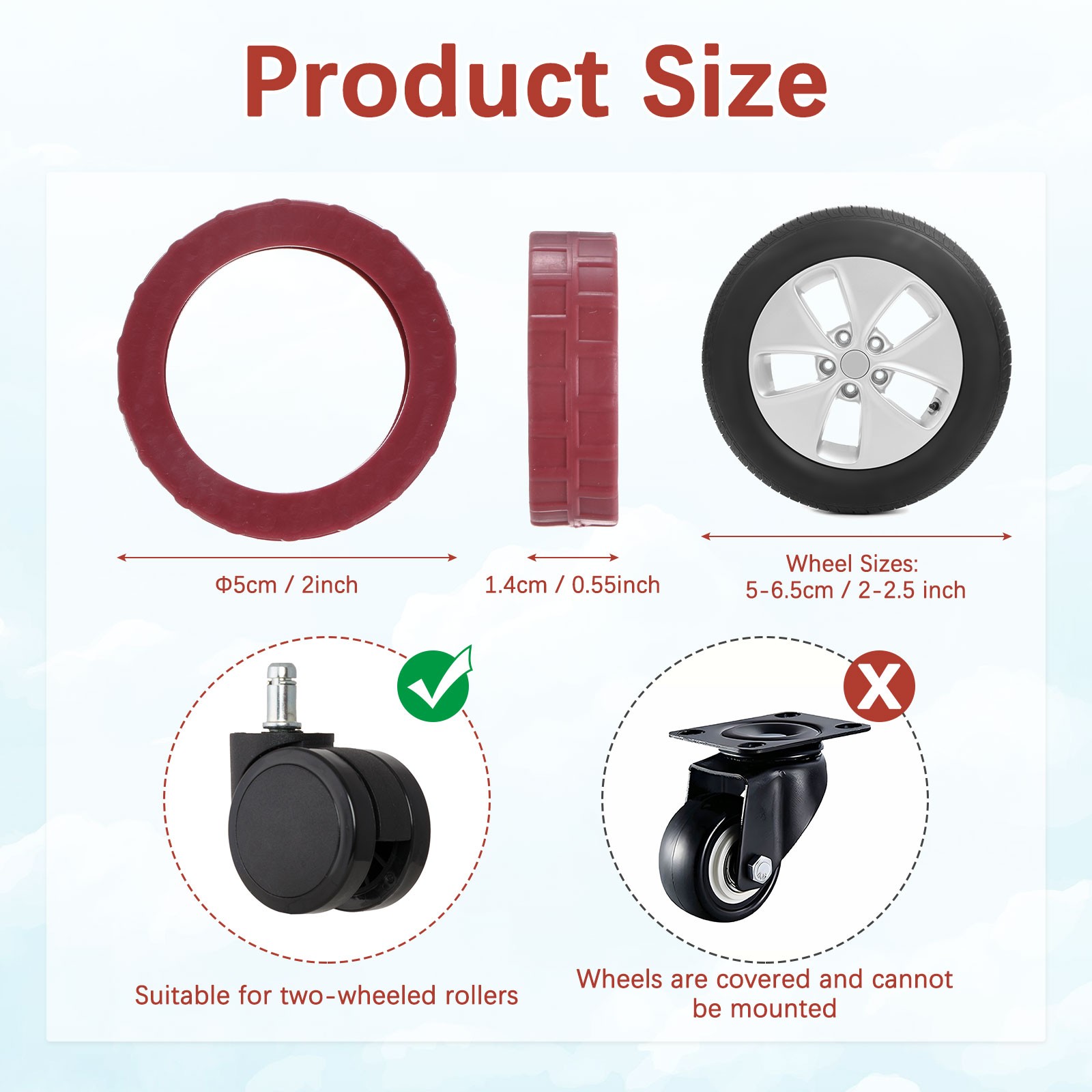 2IN Luggage Wheel Protector Covers [8PCS] - Plaid Pattern - [Burgundy]
