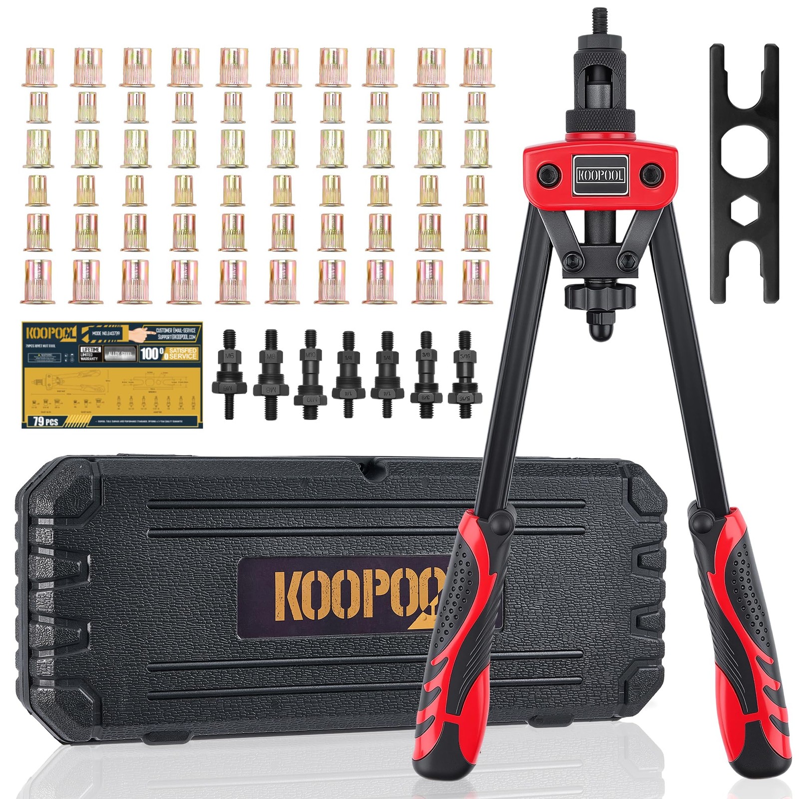 KOOPOOL 14" Rivet Nut Tool Kit, Heavy-Duty Rivnut/Nutsert with 7