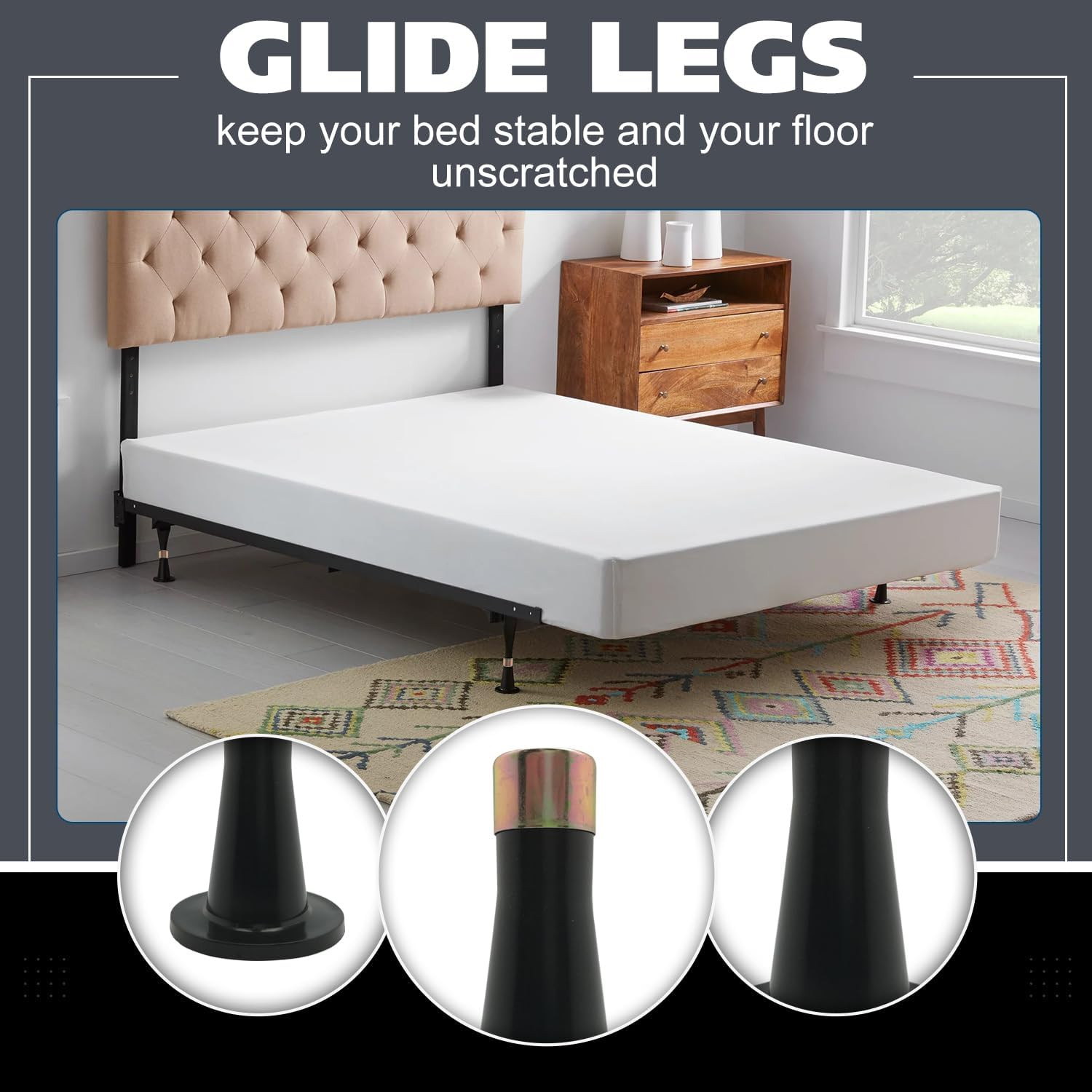 - Plastic Bed Frame Glide Legs - Bed Frame Leg Feet to Replacement Wheels - Set