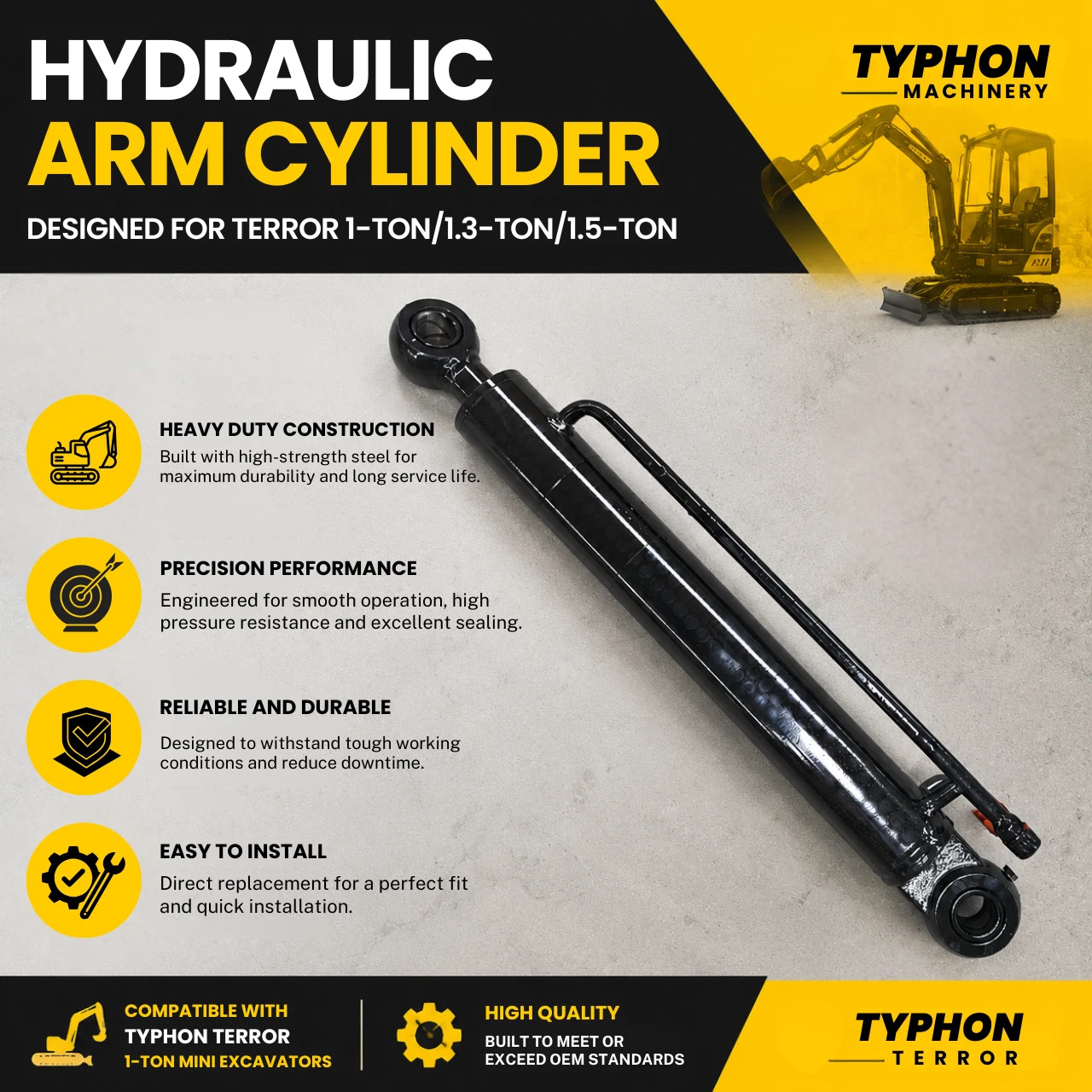 Hydraulic Arm Cylinder for TYPHON Terror 1Ton 1.3Ton 1.5Ton Mini Excavator