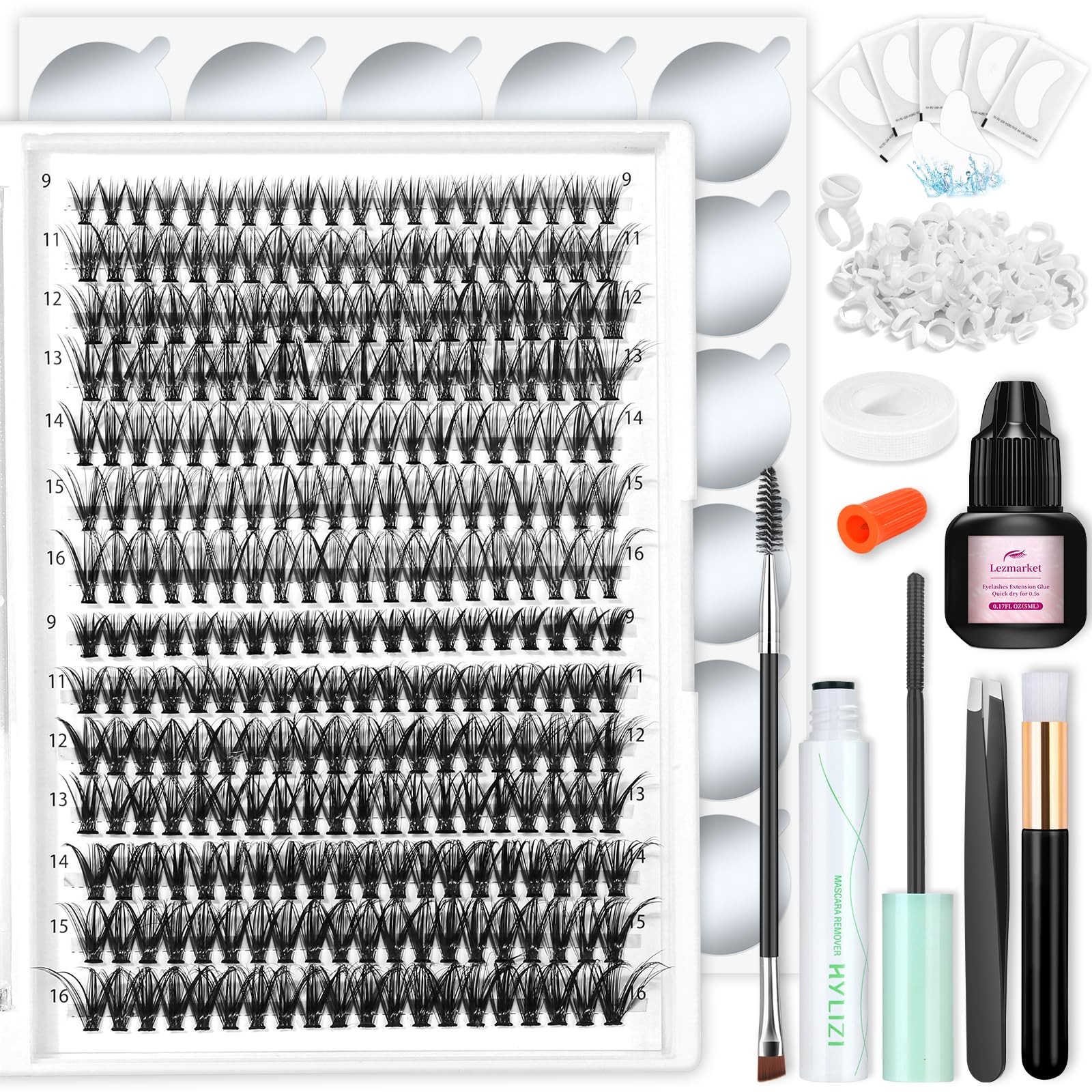 DIY Lash Extension Kit with 280 Pcs Individual Clusters, Lezmarket black