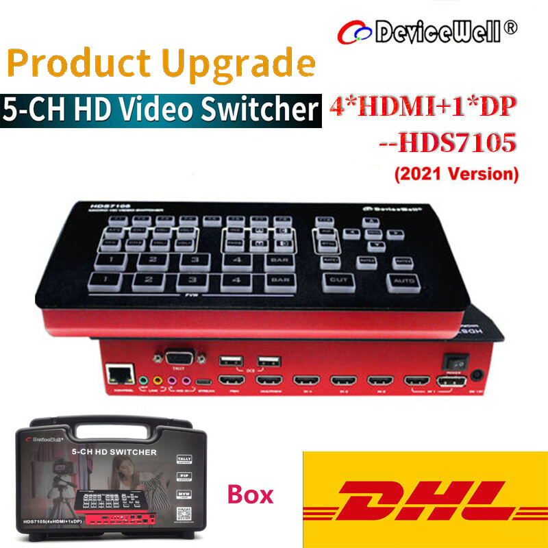 V2022 Devicewell HDS7105 5-CH HD Video Switcher 4*HDMI+1*DP input Live Streaming