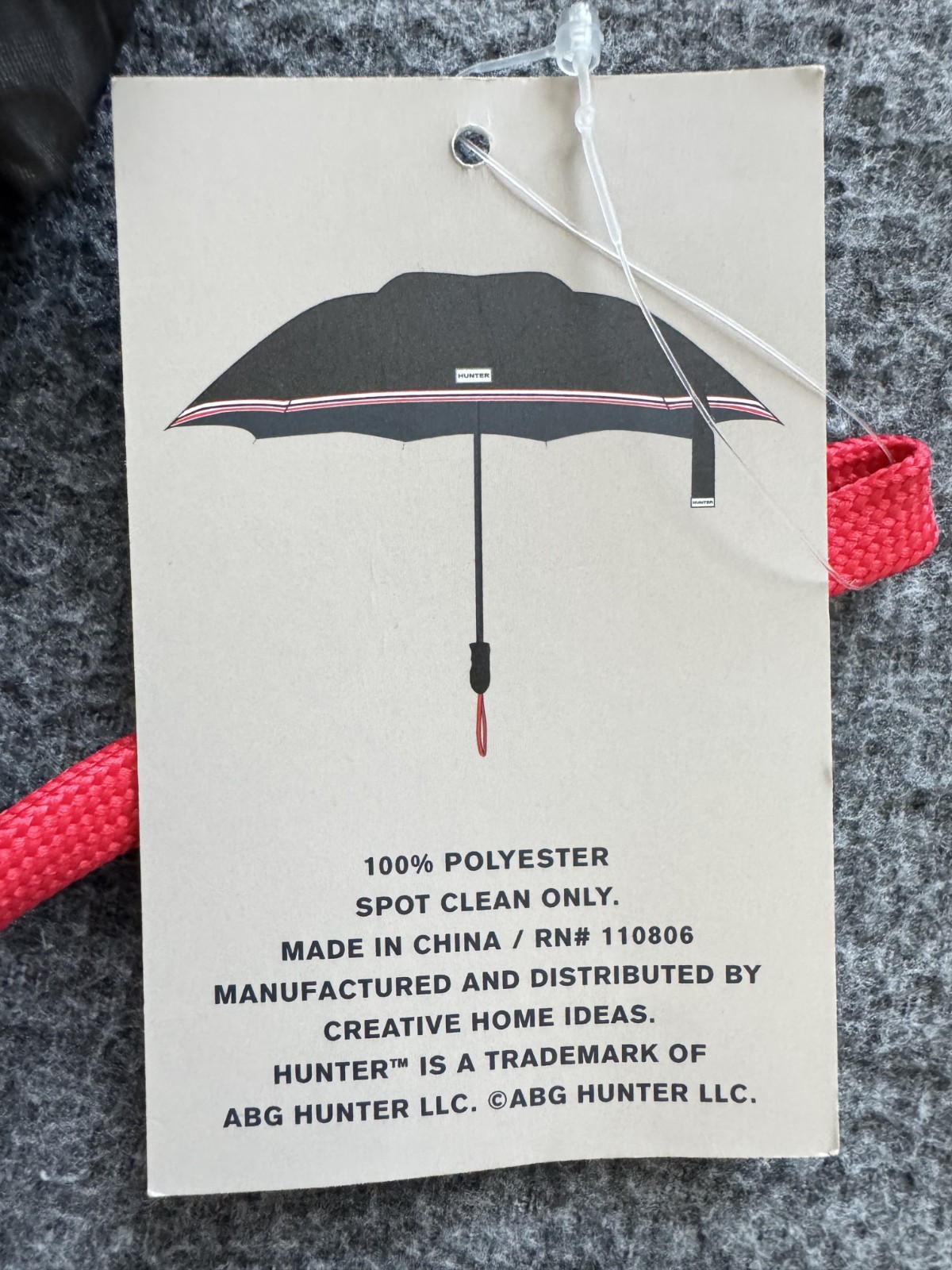 NWT Hunter Original Mini Compact Umbrella Black Red White Stripe 36" Canopy New