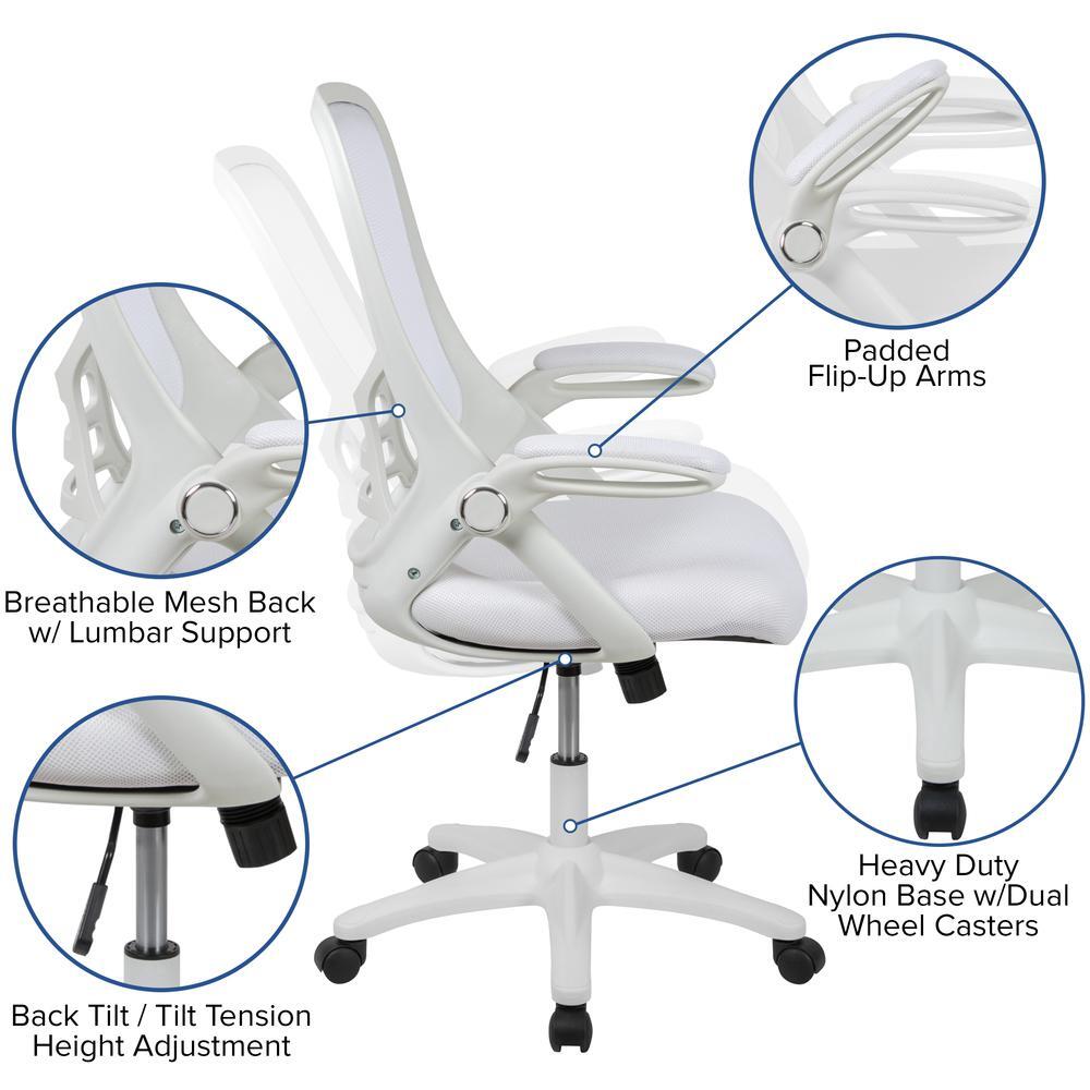 High Back White Mesh Ergonomic Swivel Office Chair with White Frame and...
