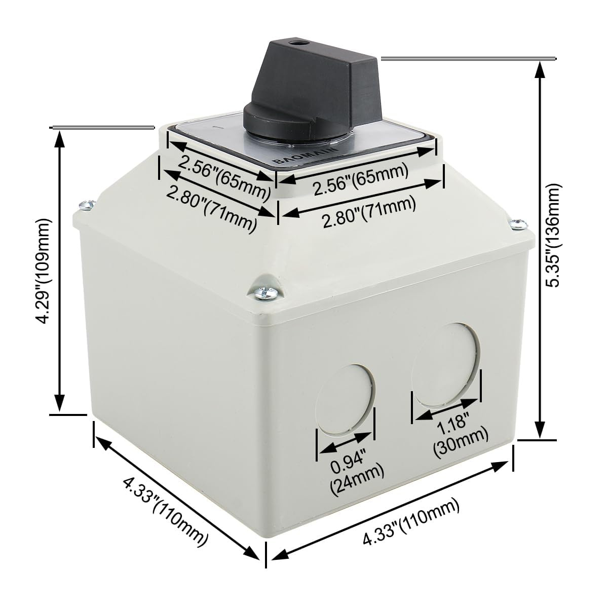32A 2-Phase 3-Position Cam Rotary Changeover Switch with Enclosure | Maintained