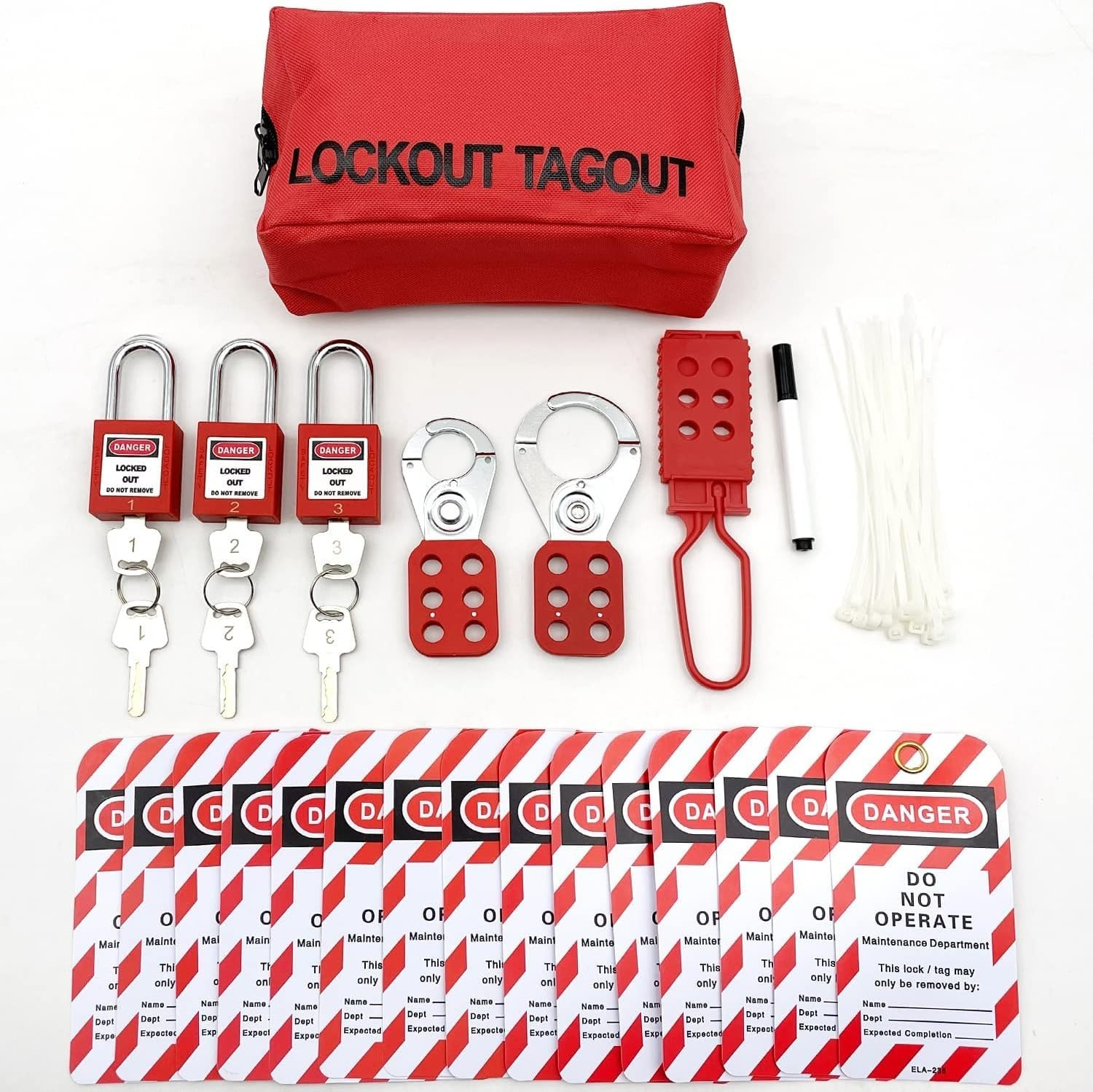 Complete Lockout Tagout Kit - 3 Padlocks, Hasps & Tags for Workplace Safety