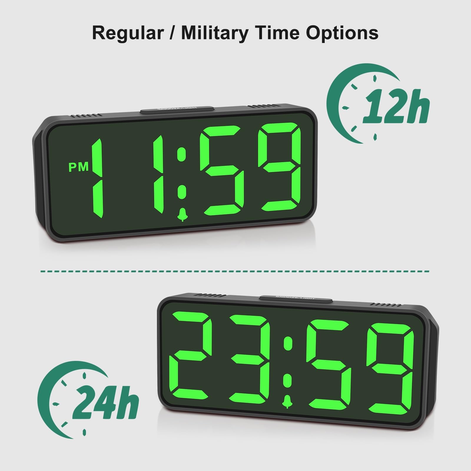 Peakeep Small Battery Powered Digital Alarm Clocks for Small, Green Digits