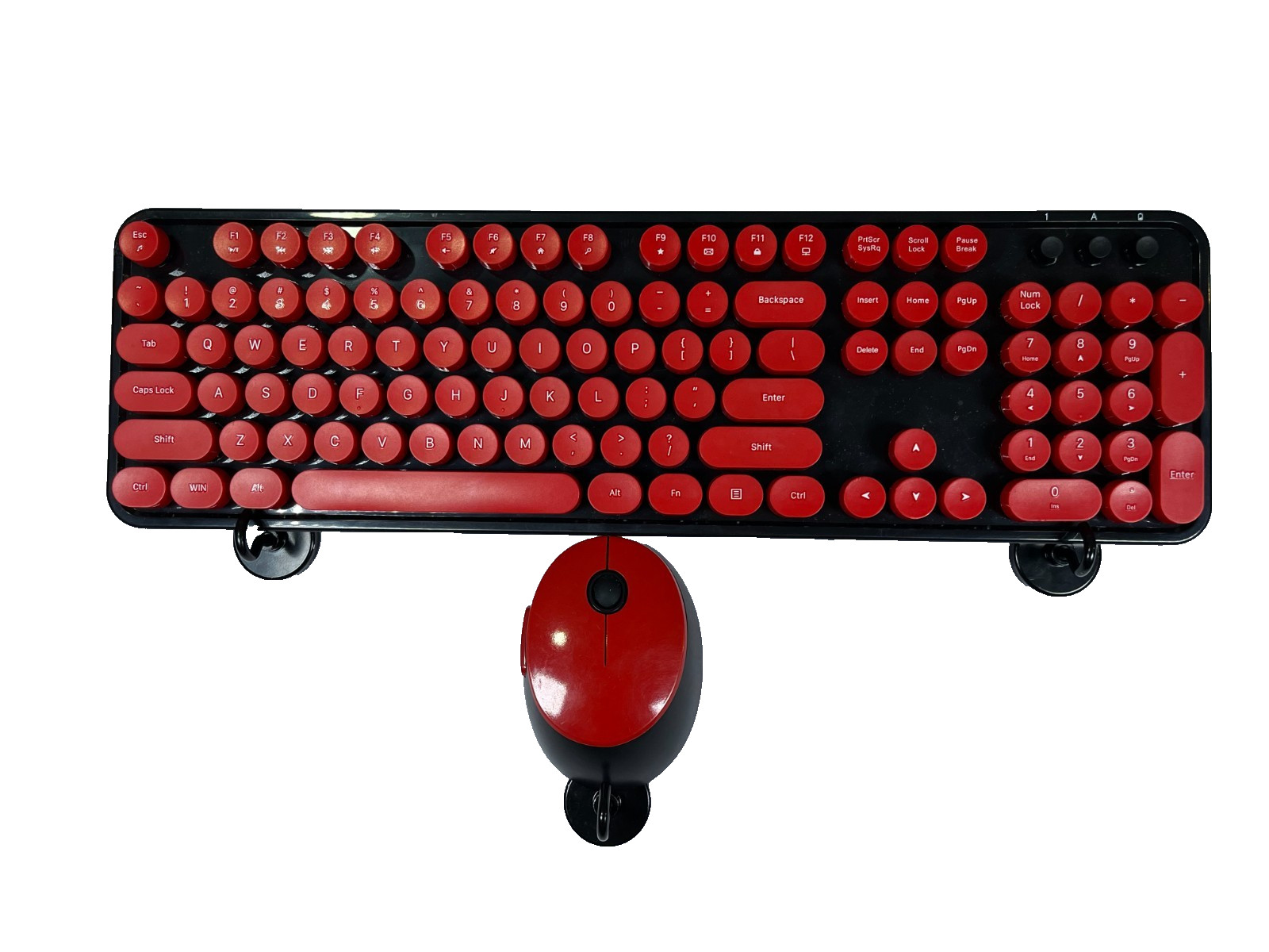 K77 Retro Wireless Keyboard Mouse Combo Red Round Keys 2.4GHz USB Receiver
