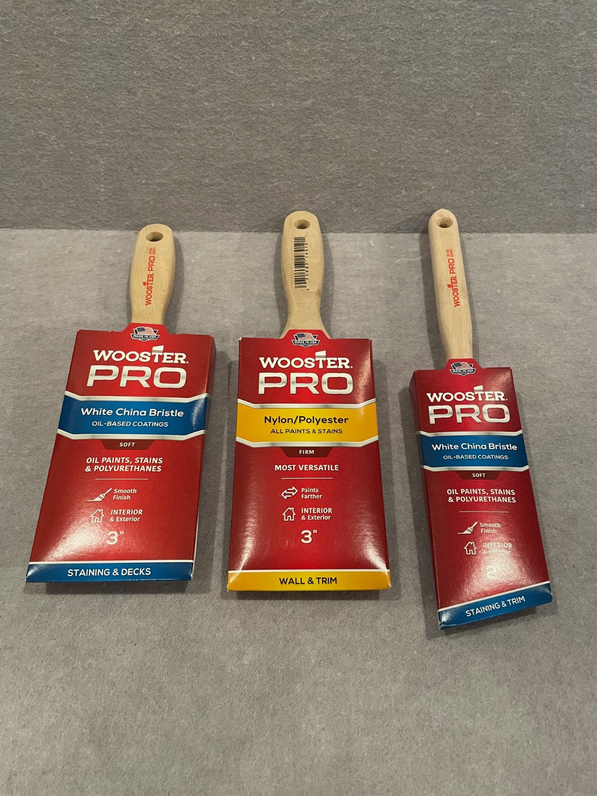 LOT OF 3 NEW WOOSTER PRO PAINT BRUSH 3" WHITE CHINA BRISTLE SOFT & 2' & 3" FIRM
