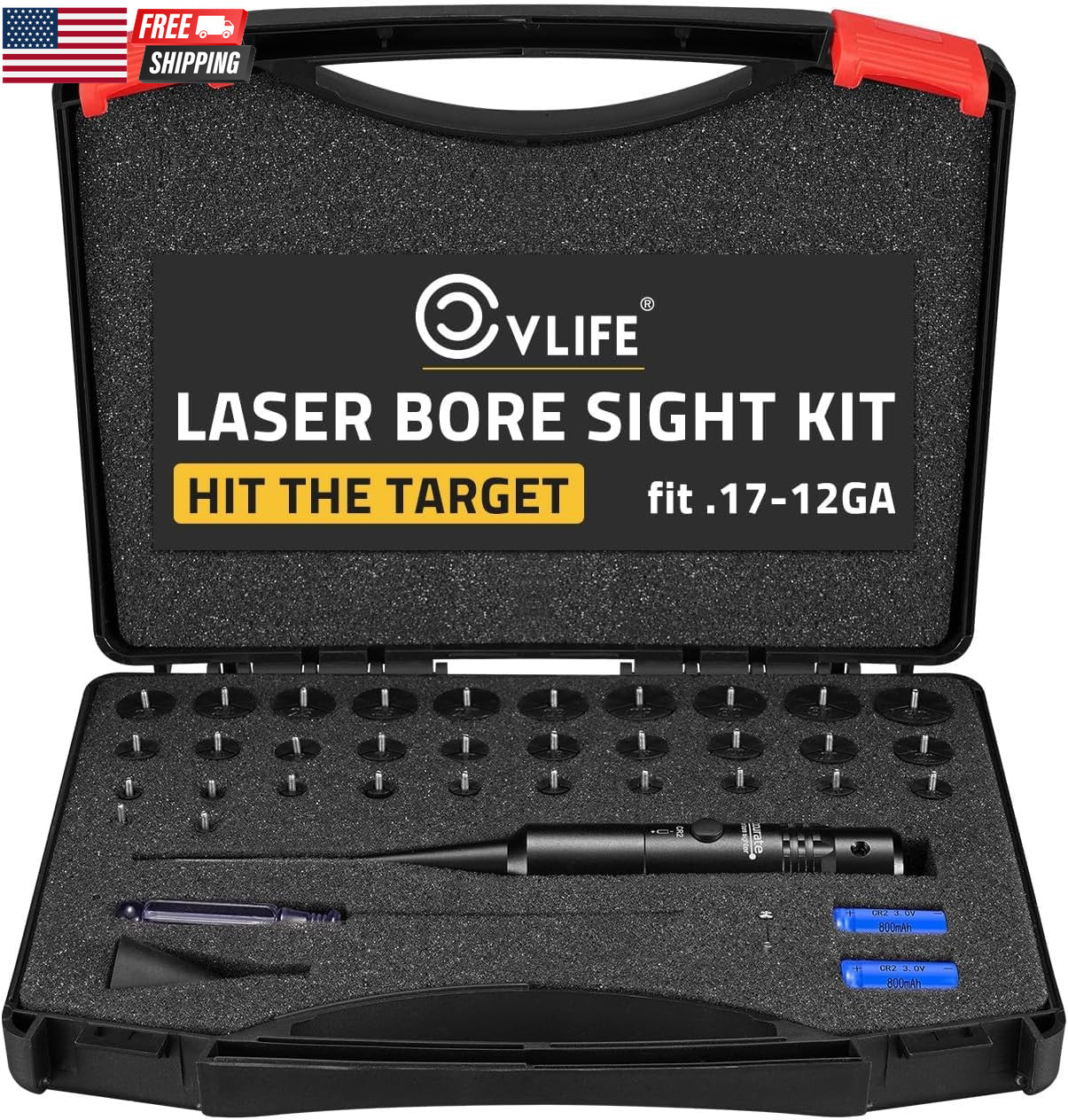 Professional Laser Bore Sight Kit with 32 Adapters Fit 0.17 to 12GA Calibers, Re