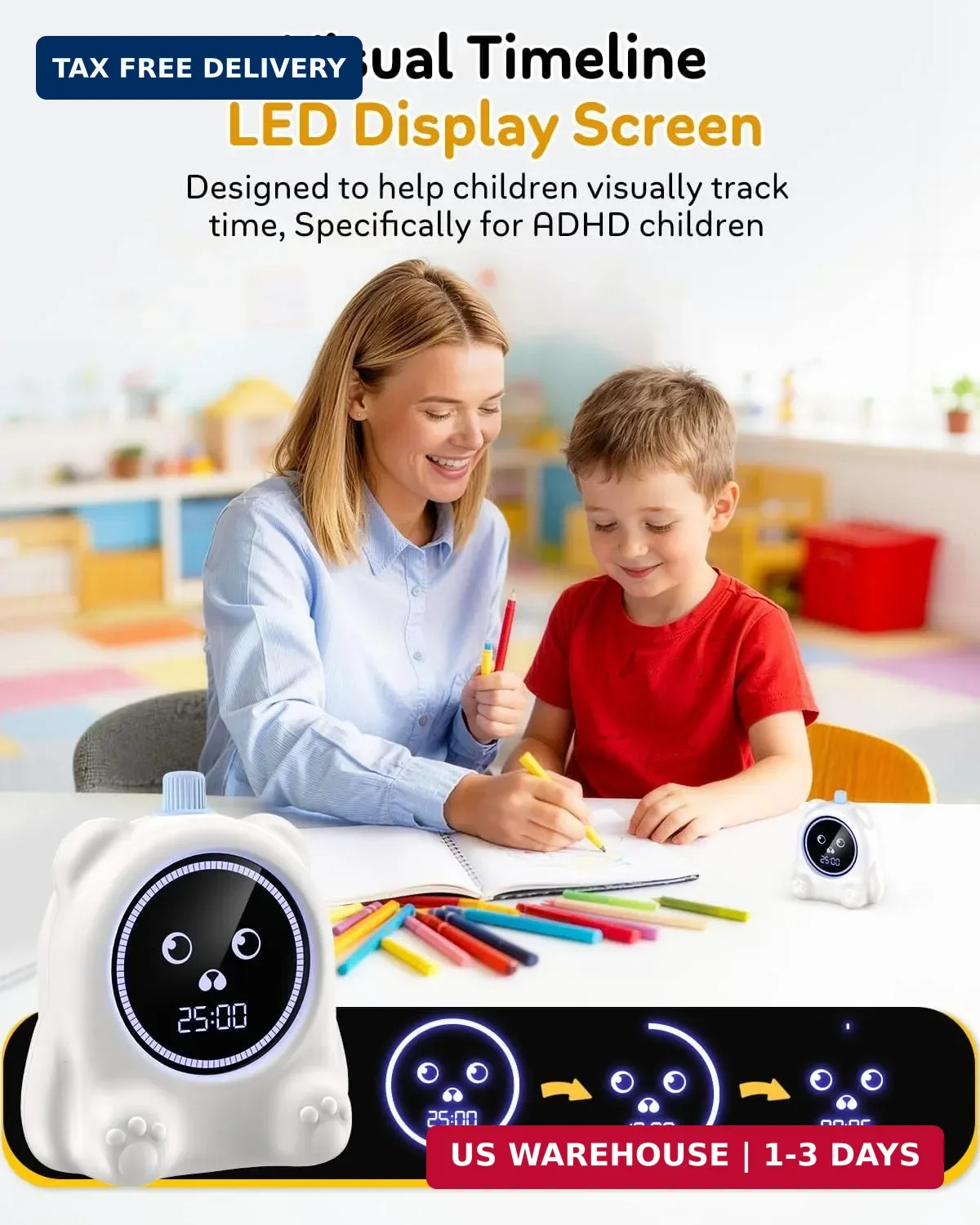 199 Min Visual Timer for Kids, 2 Minute teenth Brushing, Cute Bear Deign | Adjus