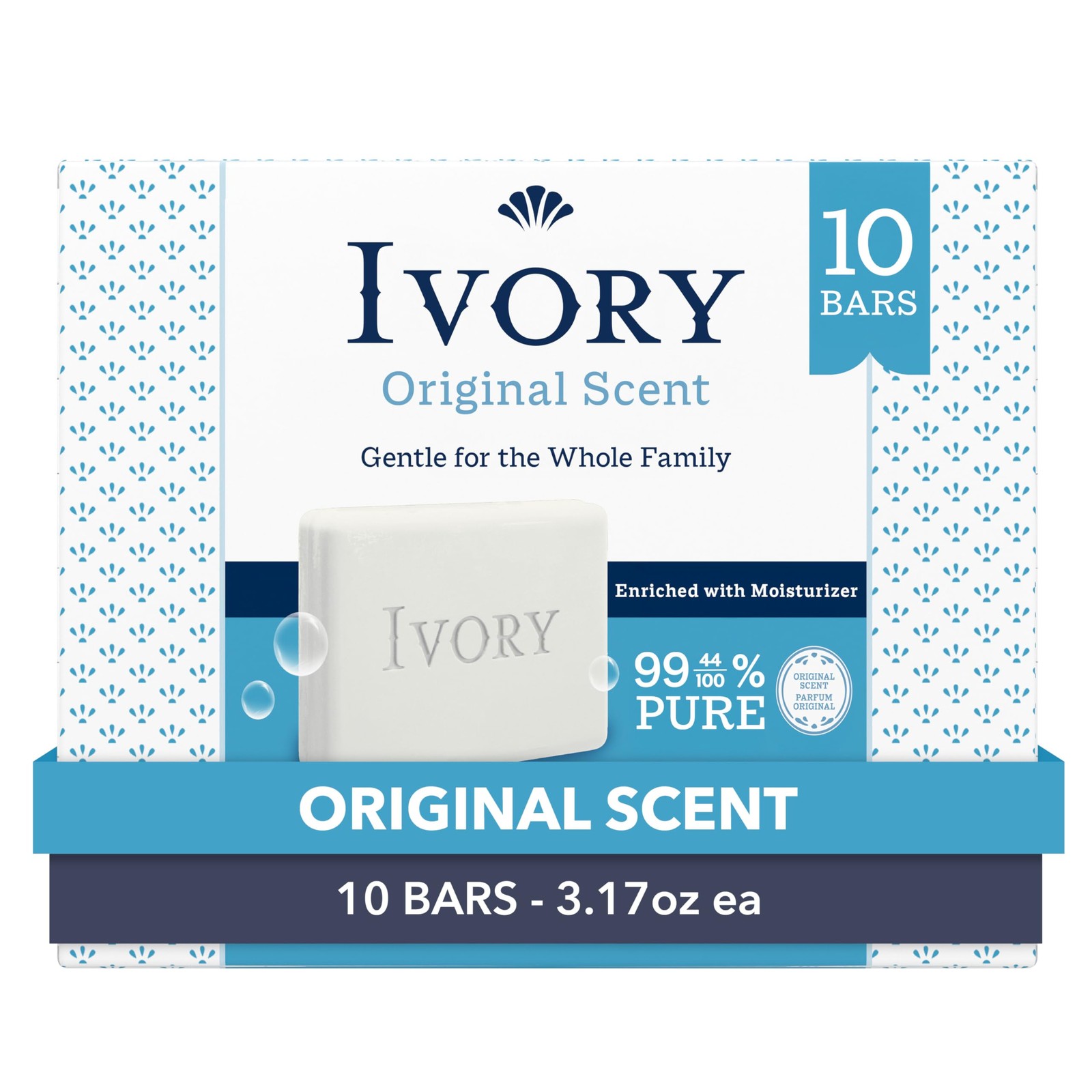 Ivory Gentle Bar Soap, Designed for Whole 3.17 Ounce (Pack of 10), White