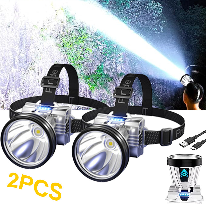 2x 90000Lumen Super Bright Rechargeable High Power Headlamp High Power Head Lamp