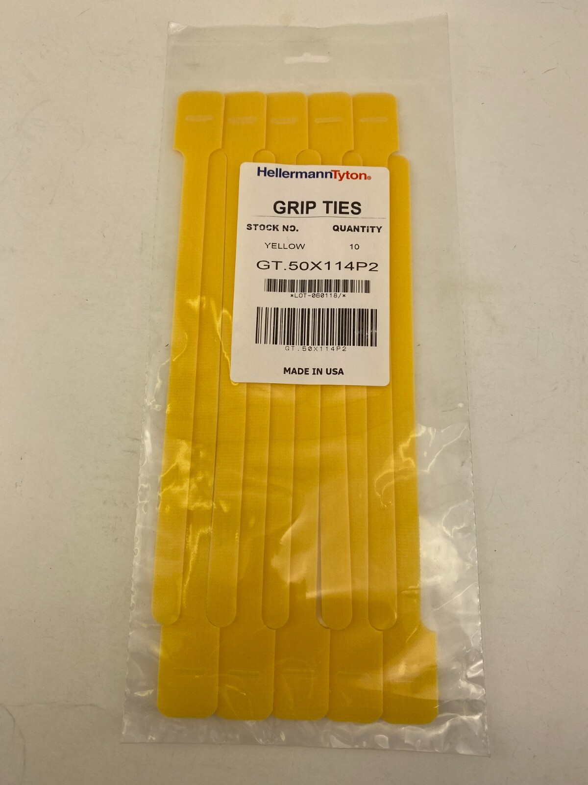Tyton GT.50X114P2 Grip Tie, 11.0"x.5", Polyamide; Polyethylene,Yellow (10/Pack)