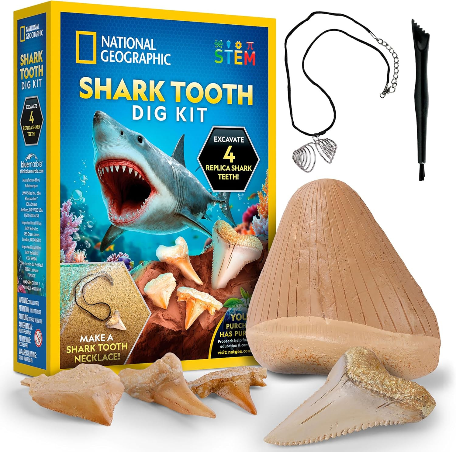 National Geographic Shark Tooth Fossil Dig Kit and Necklace STEM Learning New