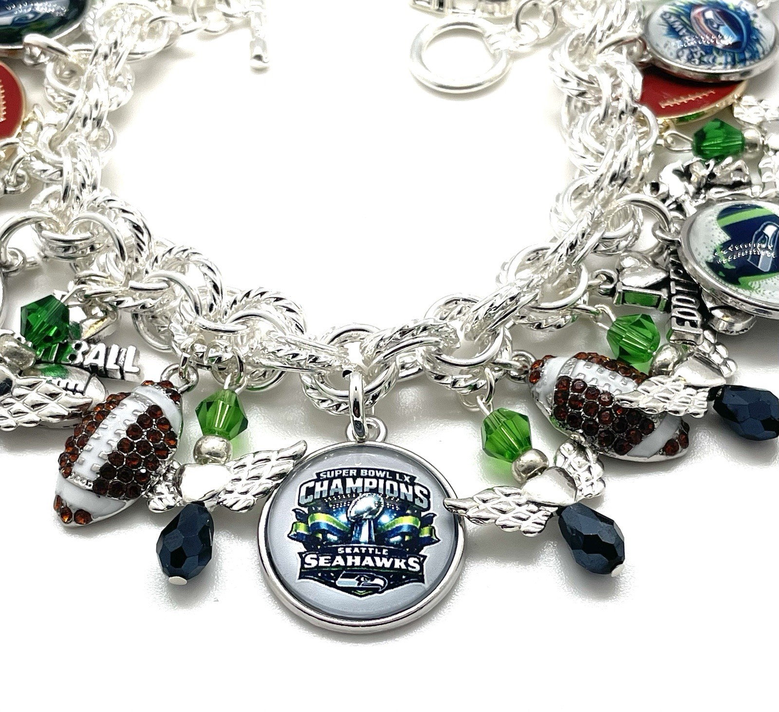Seattle Seahawks NEW iTEM Premium Custom Made Charm Bracelet. FREE SHIPPING.