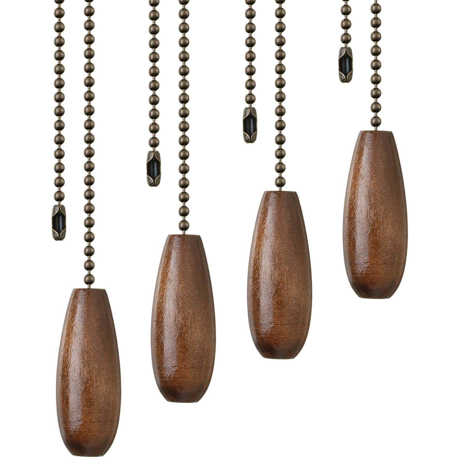 4 Pieces Ceiling Fan Chain Pulls Extender Wooden Pull Walnut Color