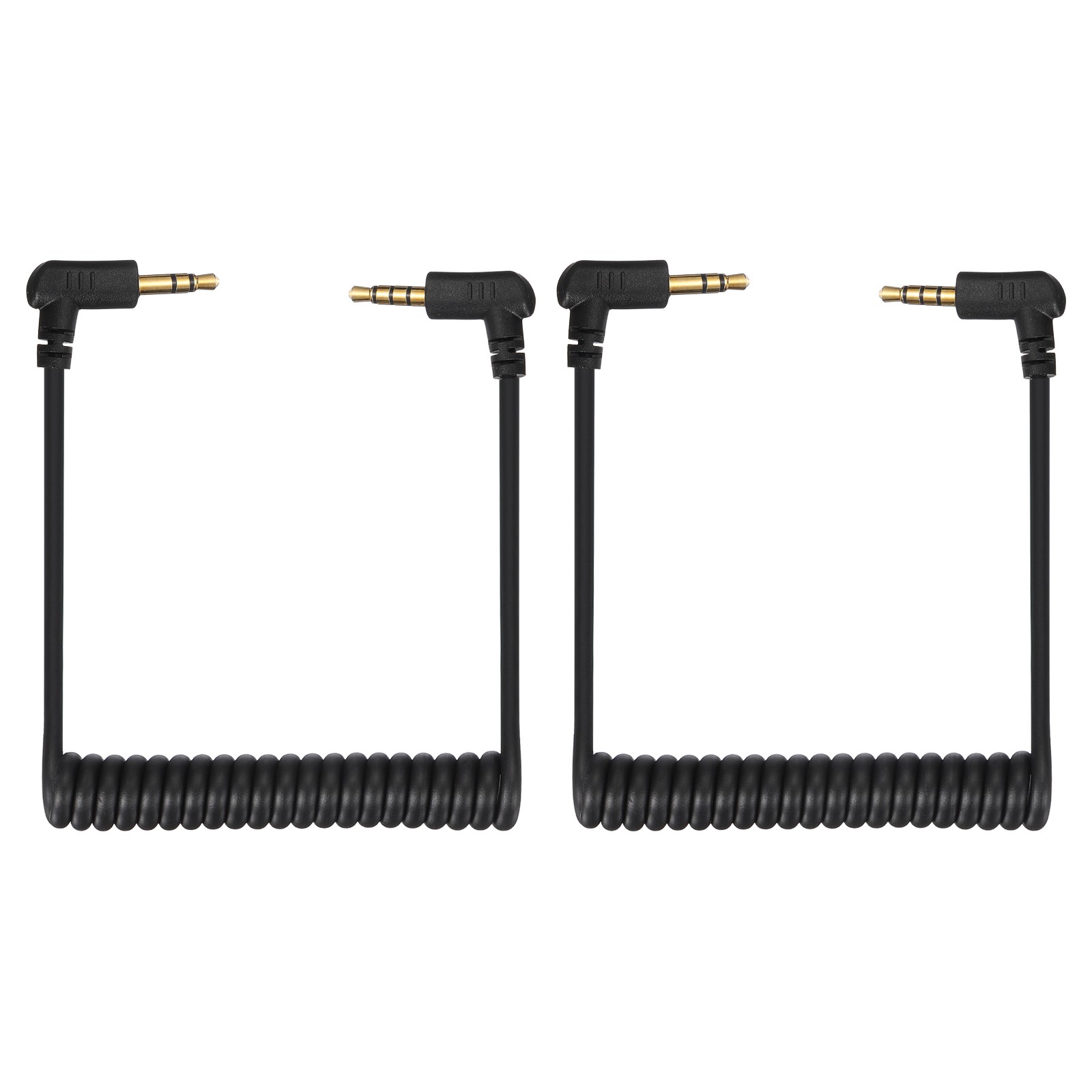2Pcs 3.5mm Angle TRS to TRS Patch Cable Cord Wire 0.1"x11.8", Black(3P to 4P)