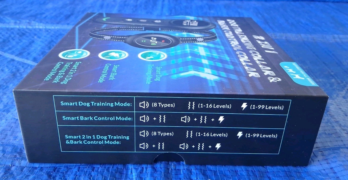 2 in 1 DOG TRAINING & BARK CONTROL COLLAR - Remote, Vibration, Shock, Tone - NEW