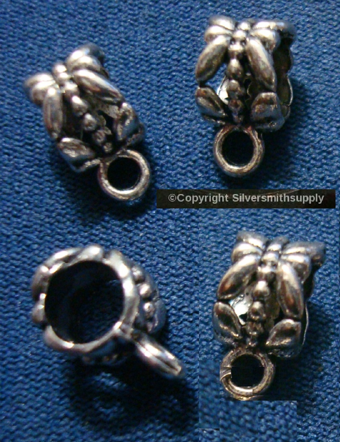 4 Pendant BAILS  Antique Silver Plated Flower closed ring pendant  BAILS PFG004