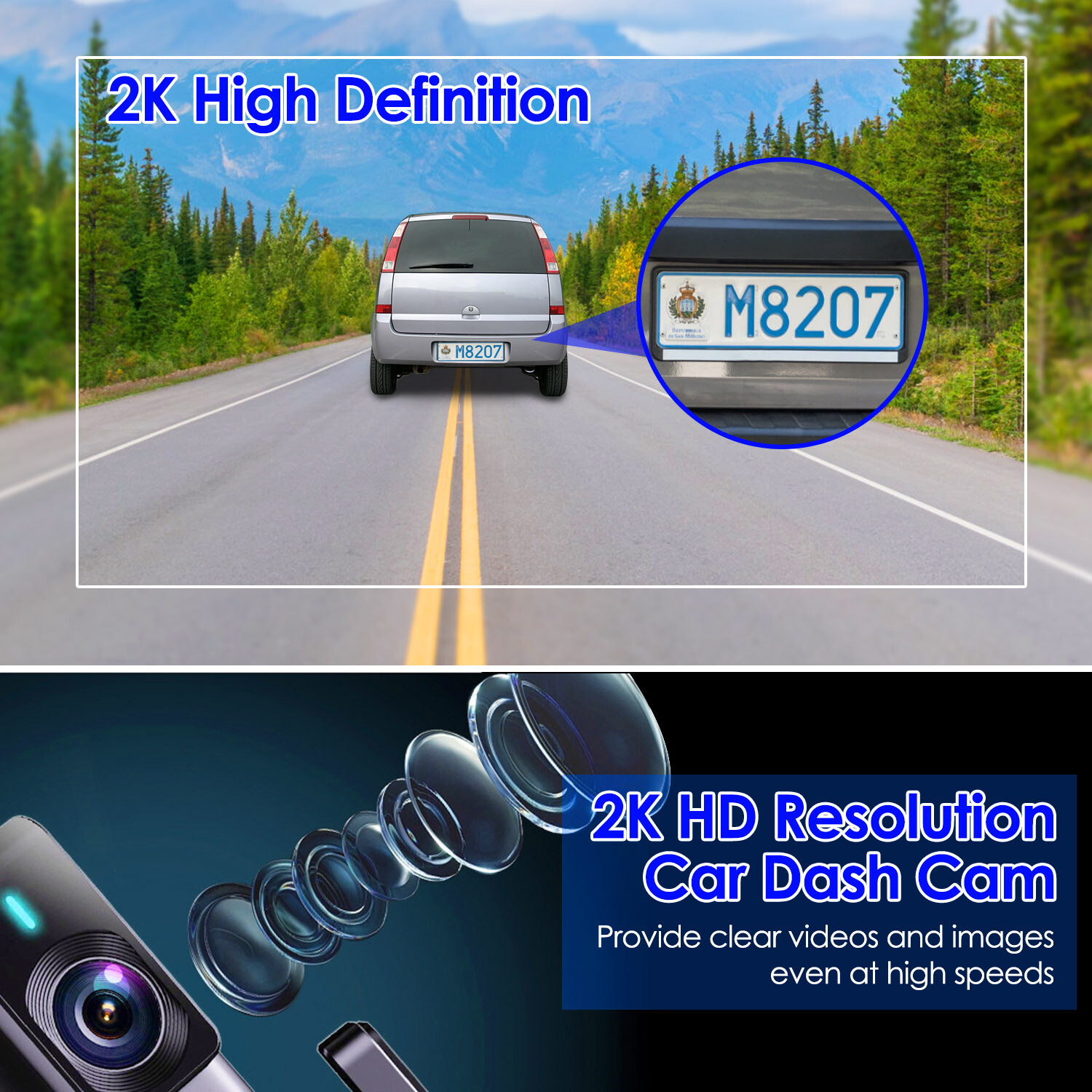 2K Dual Dash Camera for Cars, Free 32G SD Card and 140° Wide Angle WiFi App