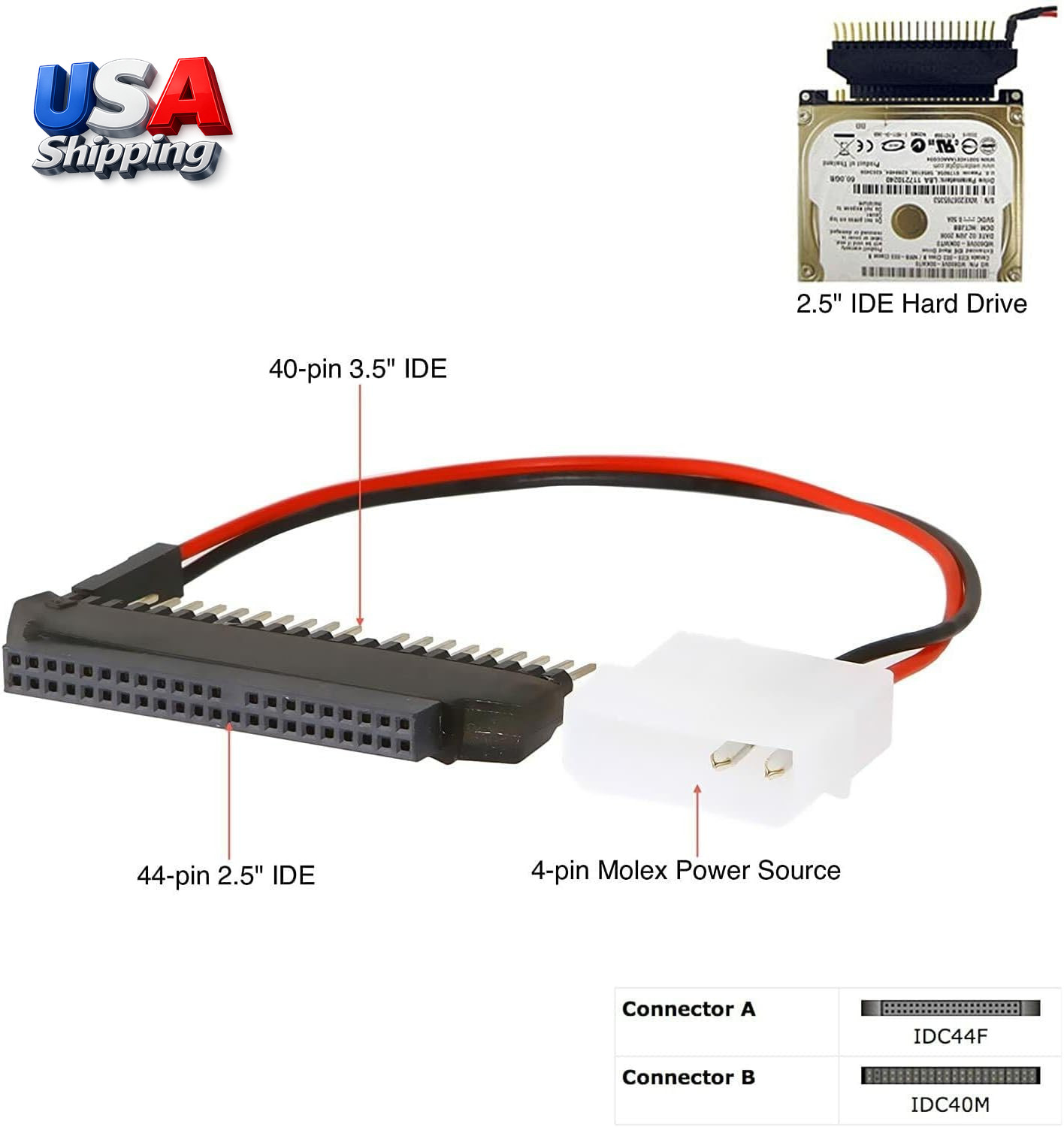 2.5 to 3.5 IDE Disk Drive Convert Notebook Hard Disk Drive to Desktop (ADP IDE23