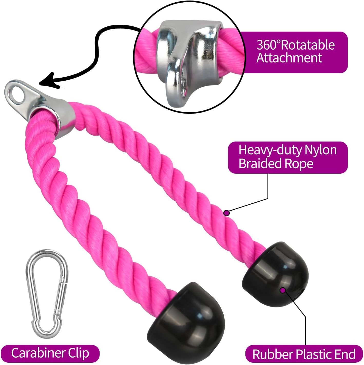 Tricep Rope, 27 Inches Cable Machine Attachment, Pull Down Attachments with C...