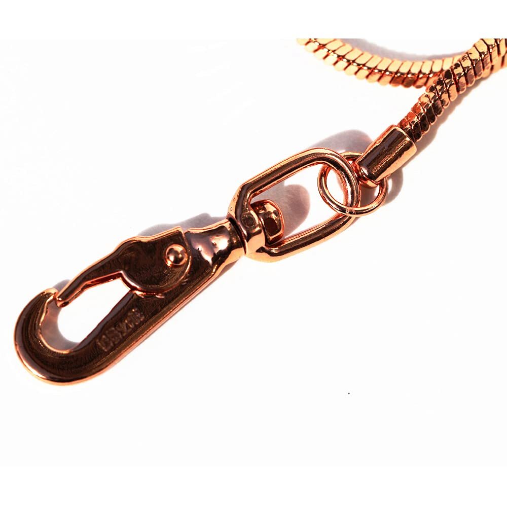 Chew Proof Dog Leash Snake Chain Red Bronze Metal with Leather Handle for Dog...