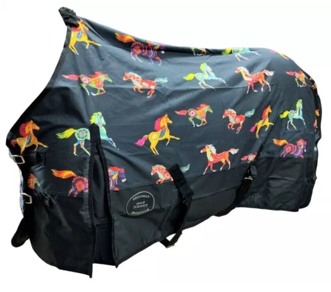 Showman Turnout Blanket 64-68 Horse Southwestern Aztec Print Black 300g 1200 Den