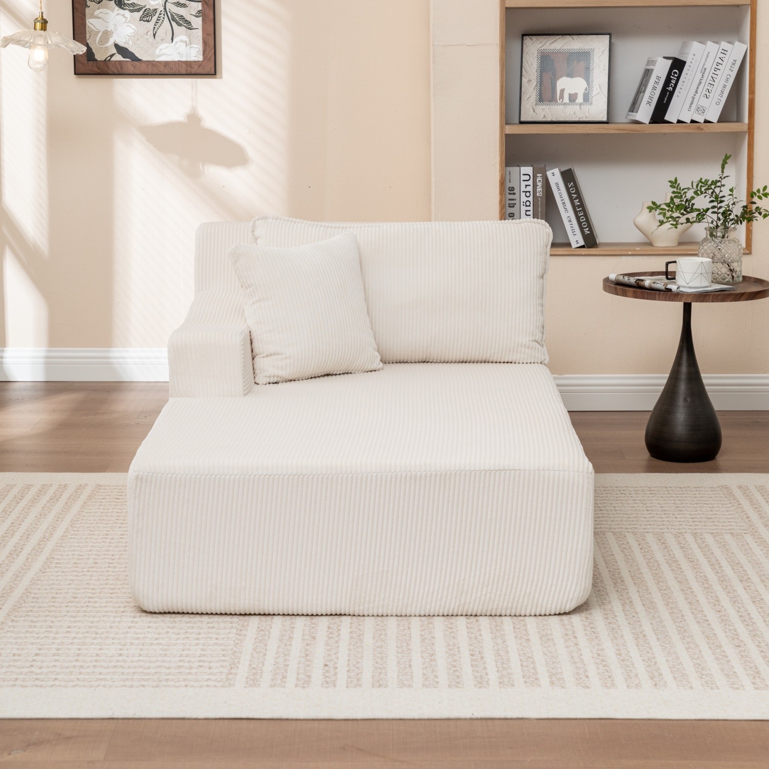 Modern Single Upholstered Chaise Lounge Chair w/ Right Armrest for Living Room