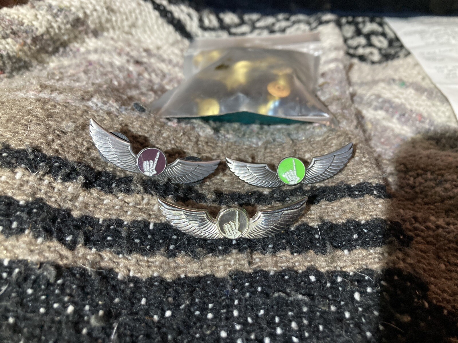 set of 3 silver finish Miracle Wings pins thank you jerry and numbered on back h