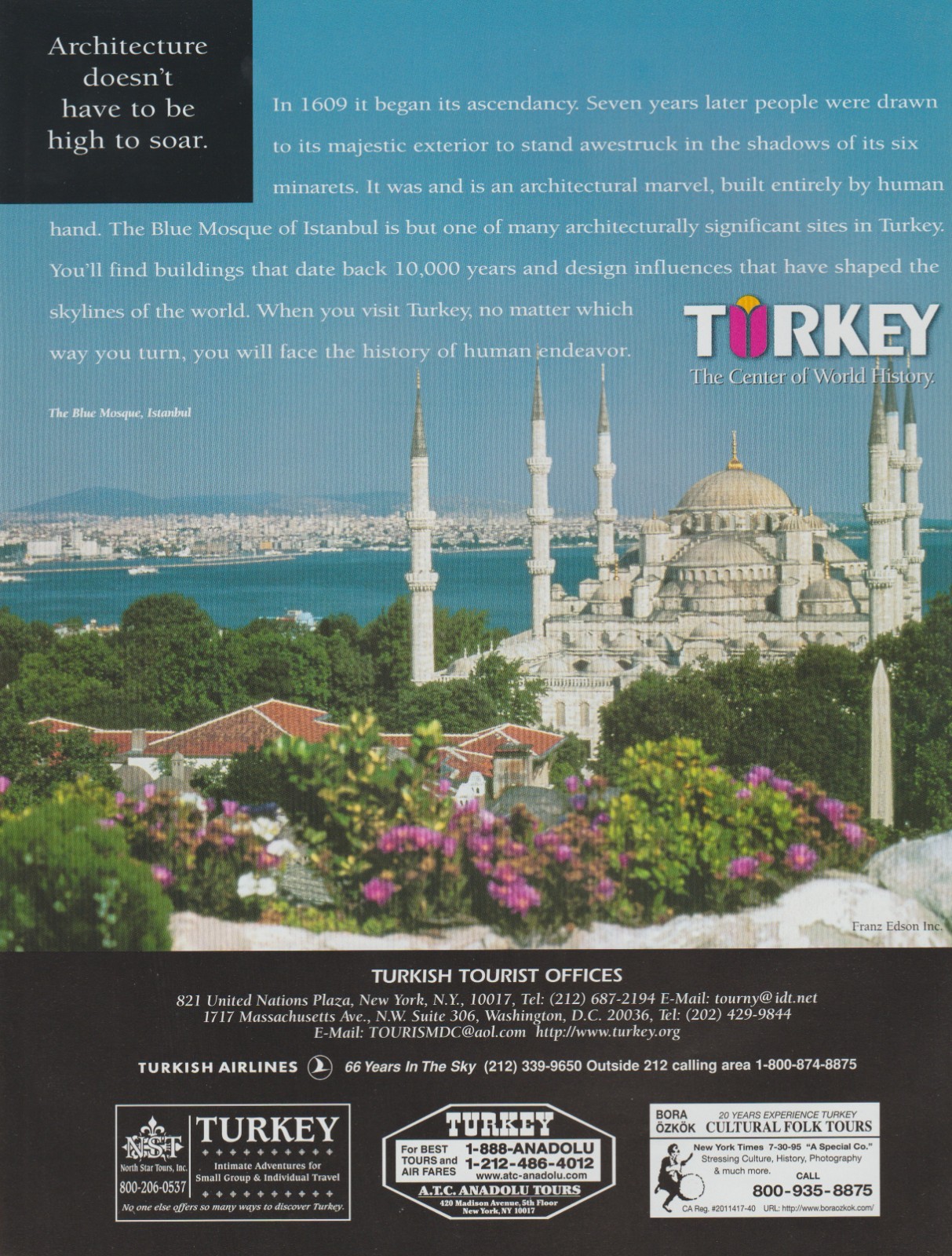 1999 Turkey - Tourism Promo - Istanbul, The Blue Mosque, 1609 - Print Ad Photo