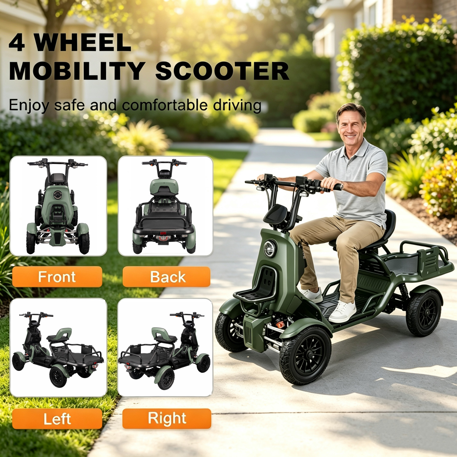 S20-17B All Terrain Electric Cruiser Scooter Frame Beach Lawn Mud Trails Green