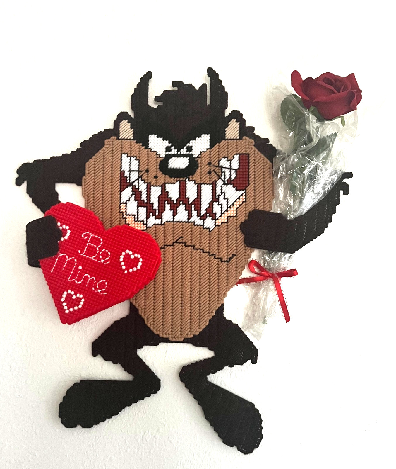 Looney Tunes Tasmanian Devil Taz Handmade Plastic Canvas "Be Mine" Wall Hanging