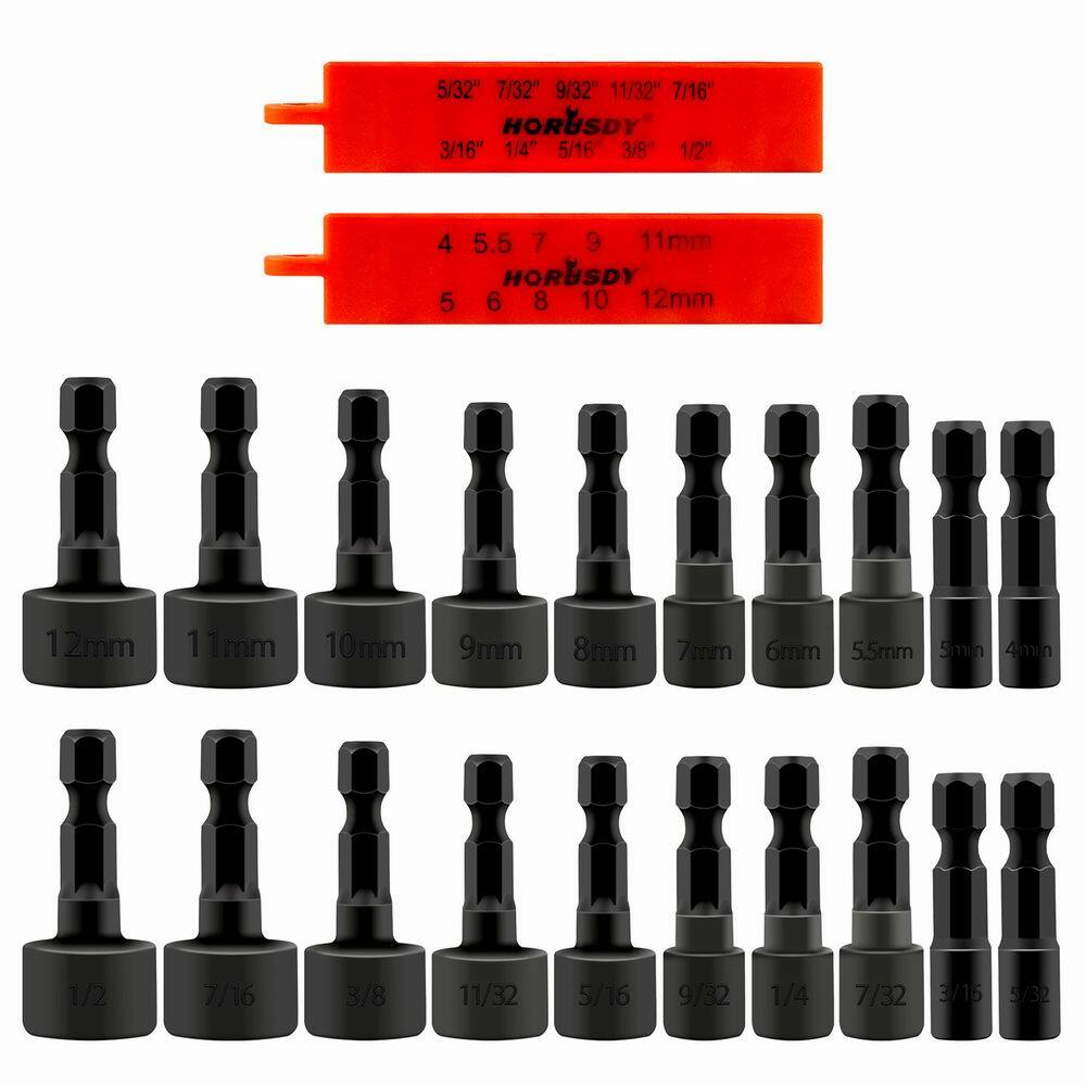 22PCS Power Nut Driver Bit Set Quick Change MM & SAE Impact 1/4" Hex Shank