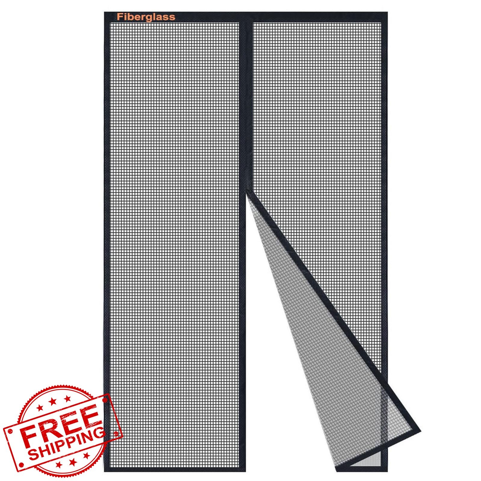 Risareyi Fiberglass Magnetic Screen Door 38x92 Black Heavy Duty