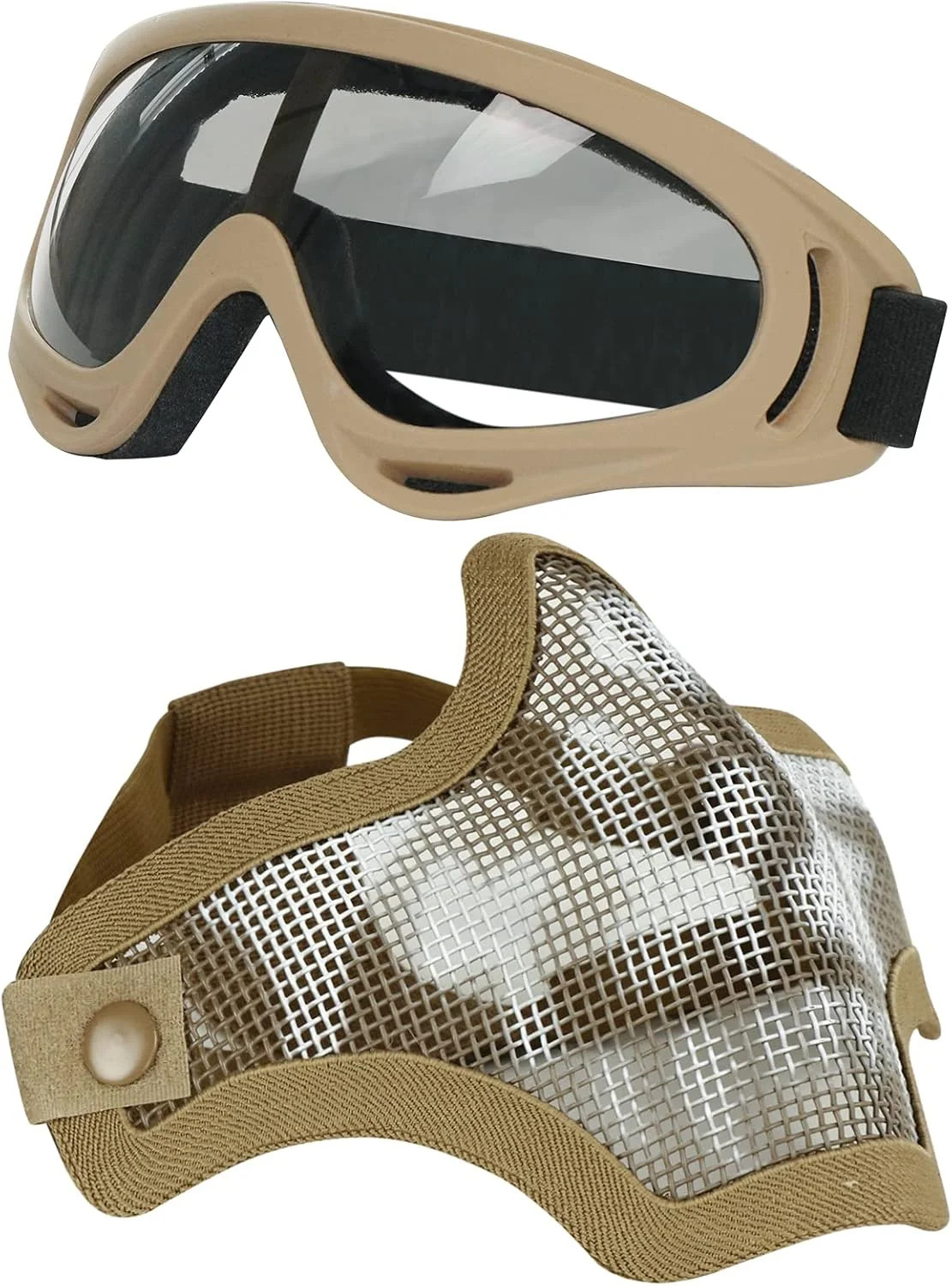 Airsoft Mask and Goggles, Airsoft Half Face Mask Steel Mesh and Goggles Set for