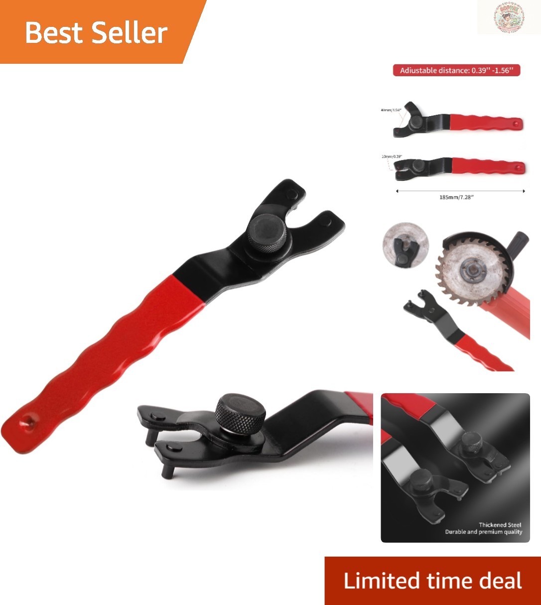 Versatile Stainless Steel Adjustable Pin Wrench for Angle Grinders - 7.25-Inch