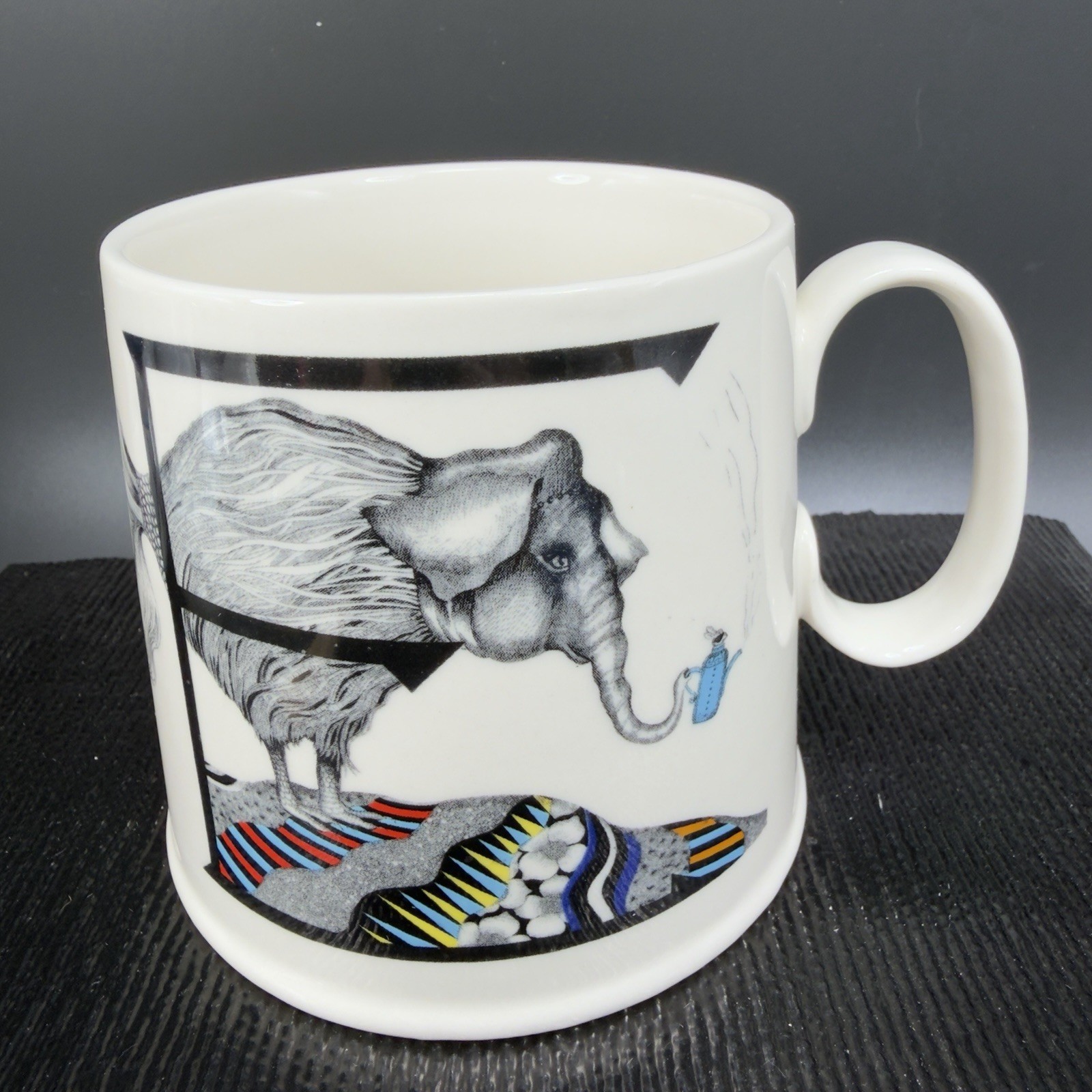 FLORENCE BALDUCCI for Anthropologie Ceramic Mug Cup Monogram E Elephant Pattern