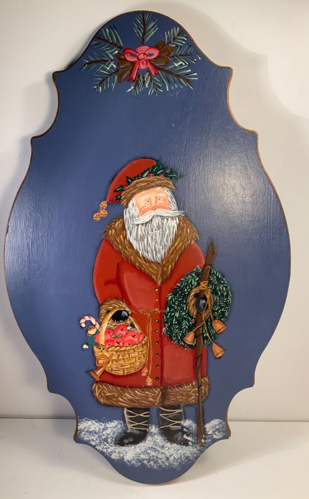 Vintage Hand Painted Wood Santa Claus Wall Hanging 20 in.