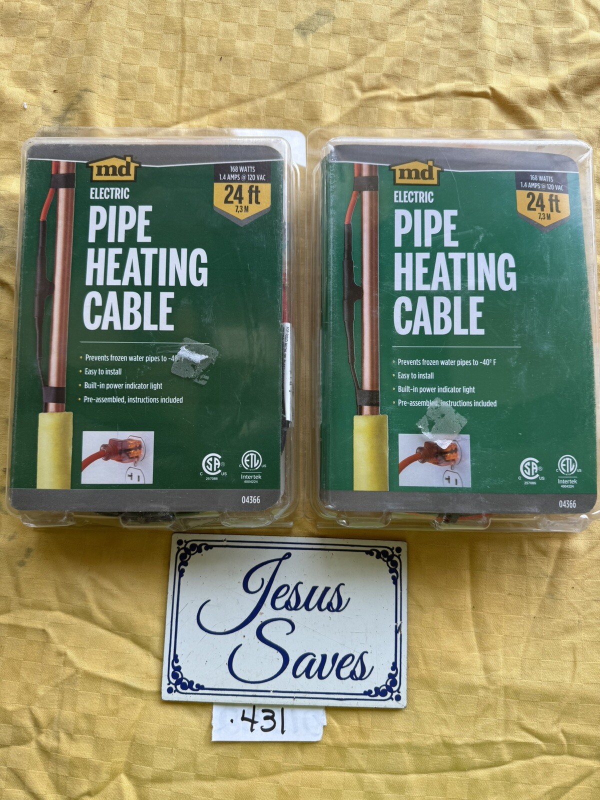 2- MD  Electric Pipe Heating Cable MD Building 04366, 168W, 24ft   TWO