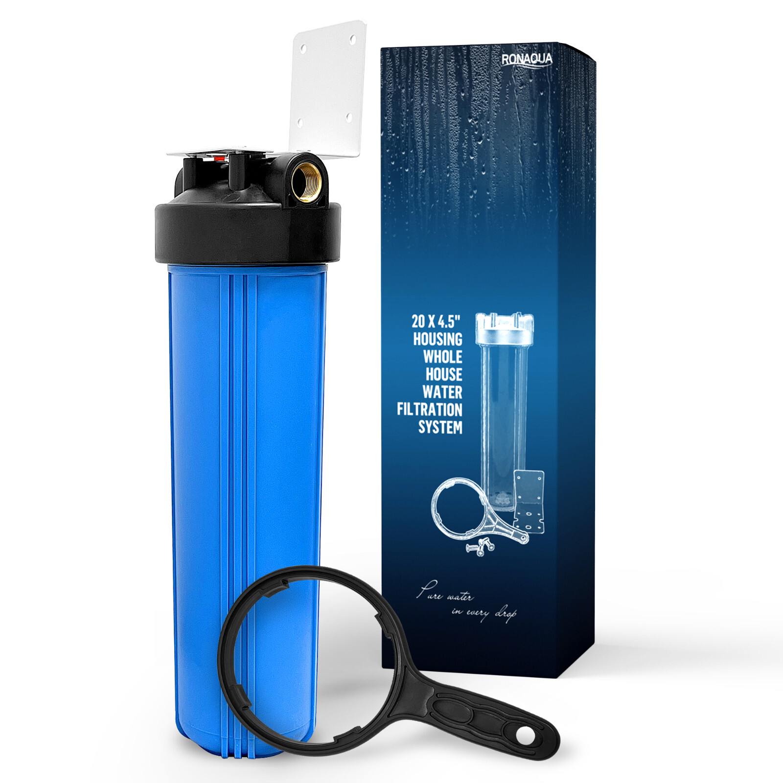 1 Blue High Capacity 20 x 4.5” Whole House Filter Purifier System 1” Brass Port
