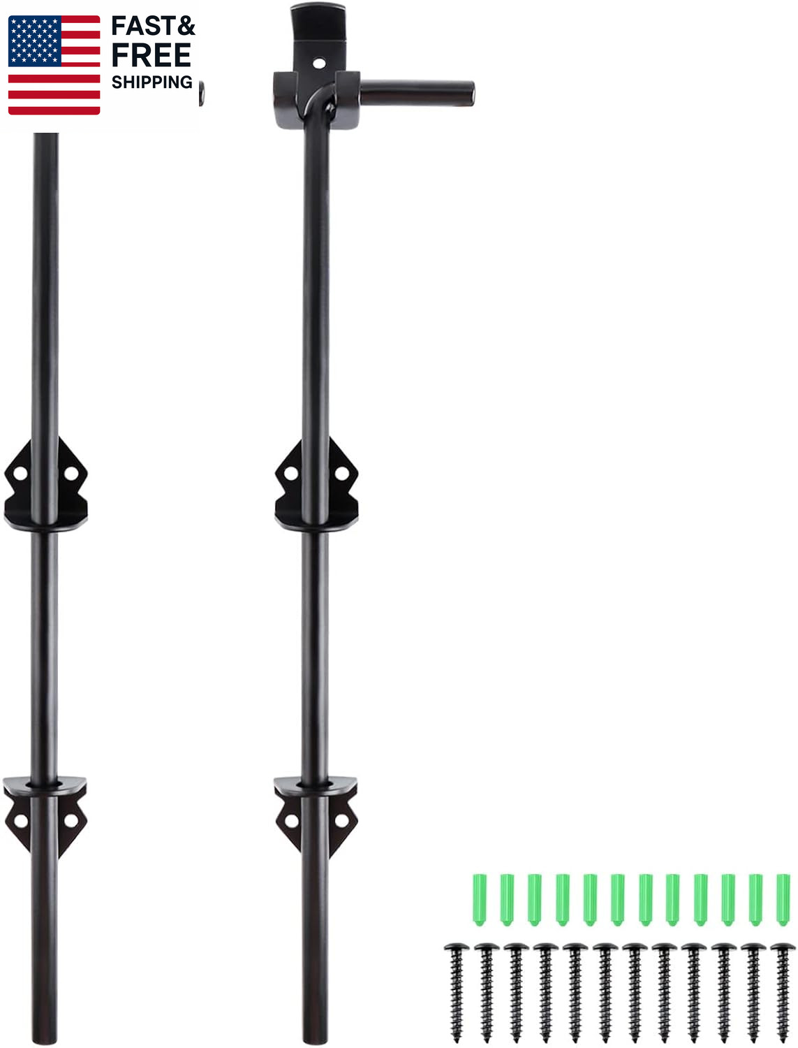 2 Pcs Cane Bolt, 18" Heavy Duty Gate Drop Rod, Steel Gate Ground Latch for Holdi