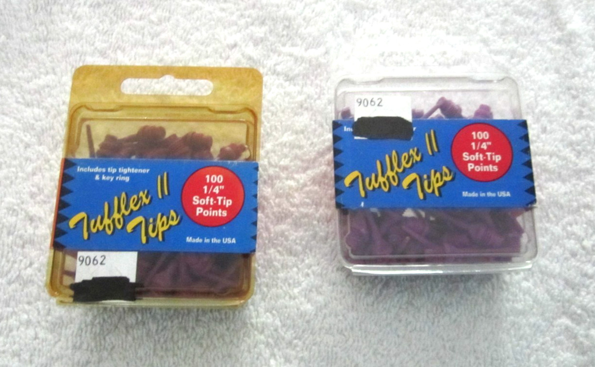 2 PACKS 100 CT. TUFFLEX II 1/4" SOFT-TIP POINT DART TIPS - #9062 - PURPLE