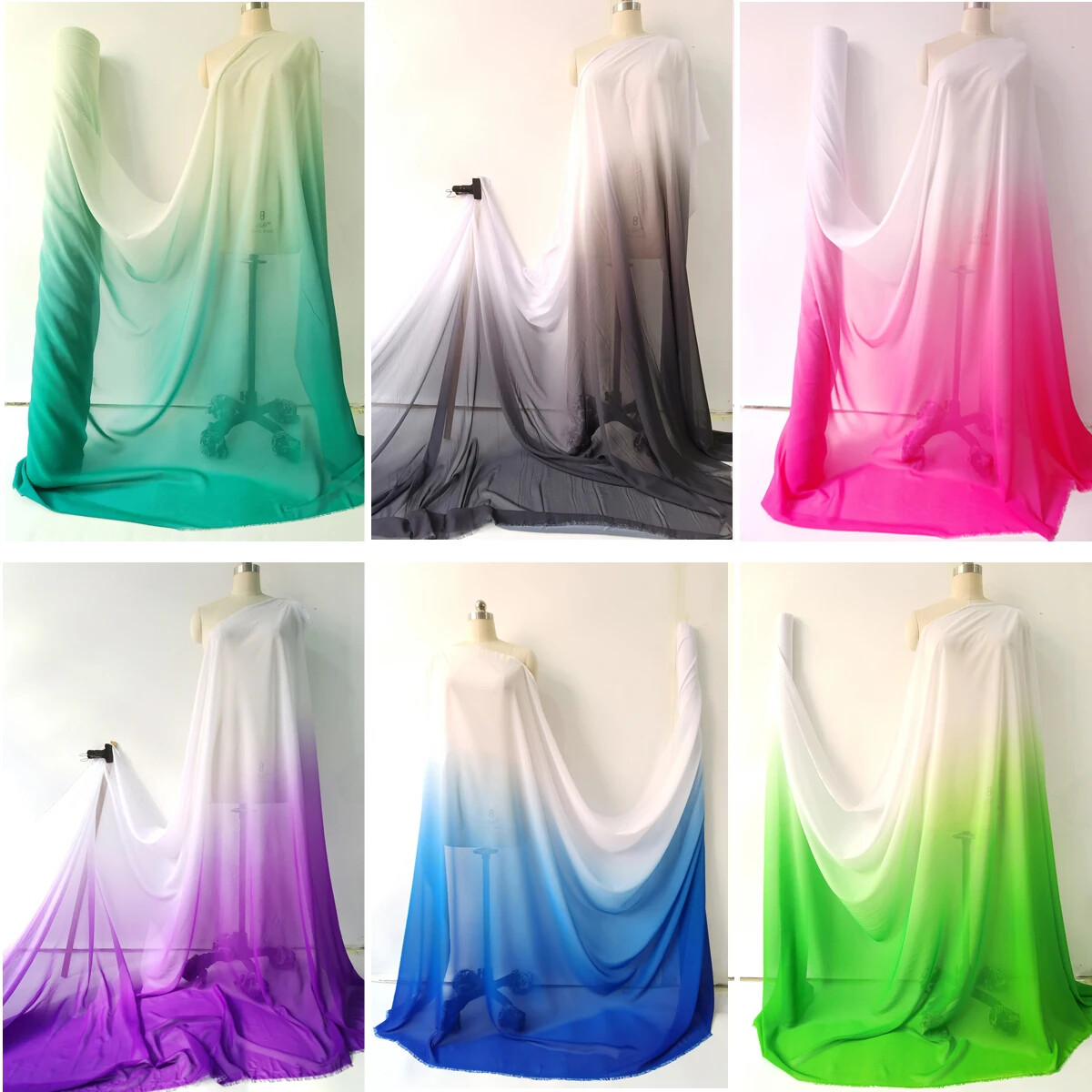 Ombre Chiffon 58'' Wide By Yard Gradient Chiffon Fabric Wedding Stage Material