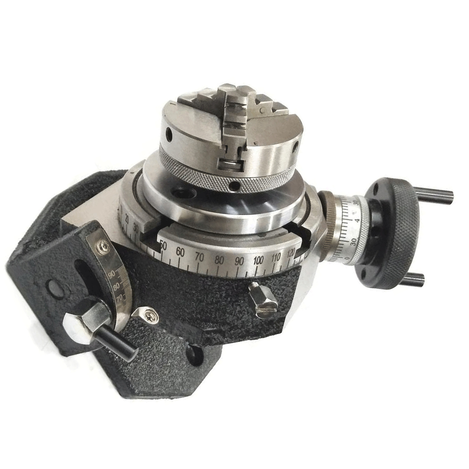 100mm 4" Tilting Rotary Table + 65mm 3 Jaw Lathe Chuck M14x1 Milling Tool