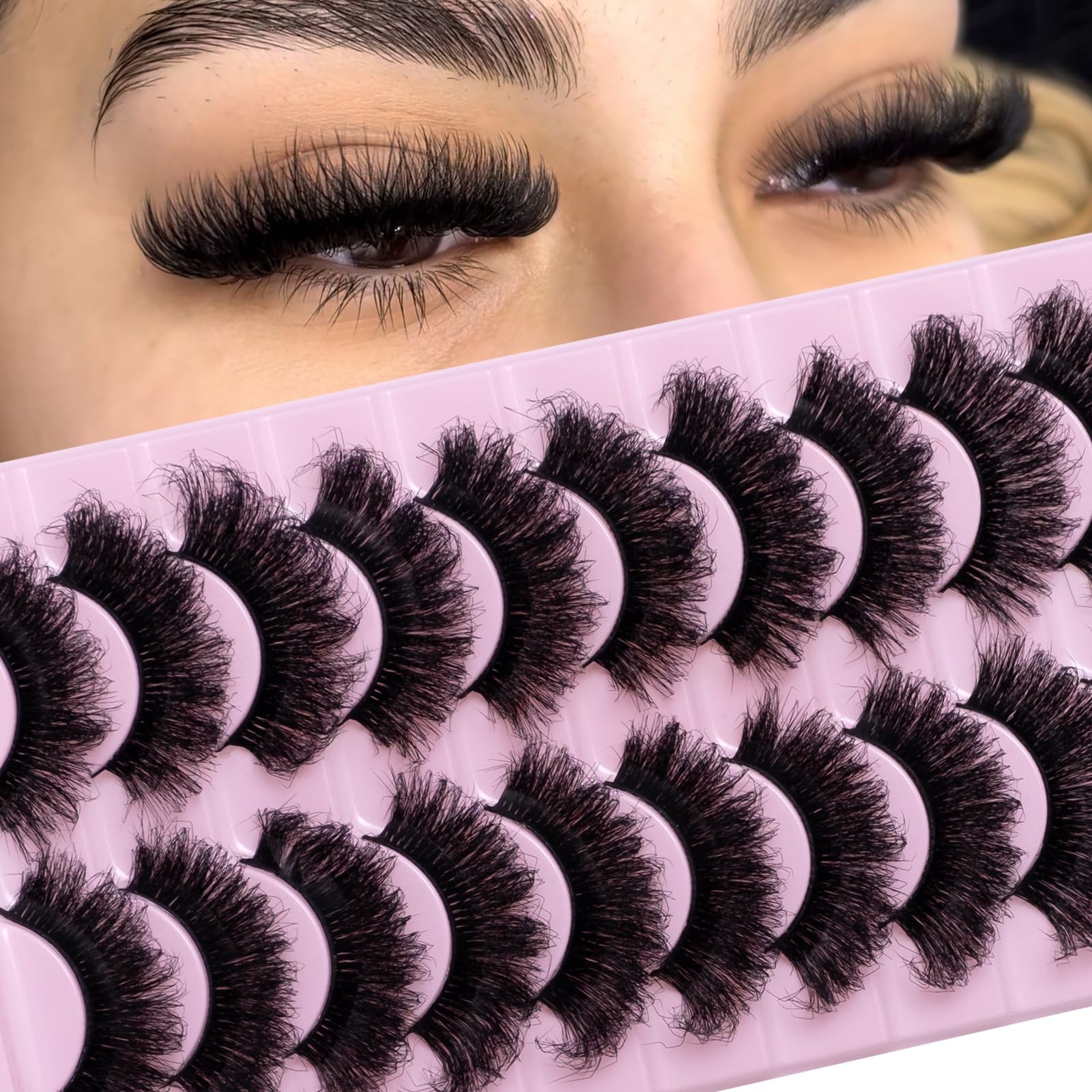 Wikbik Mink Lashes Fluffy 20mm Stirps Lash Volume 1 pair (Pack of 10), Black