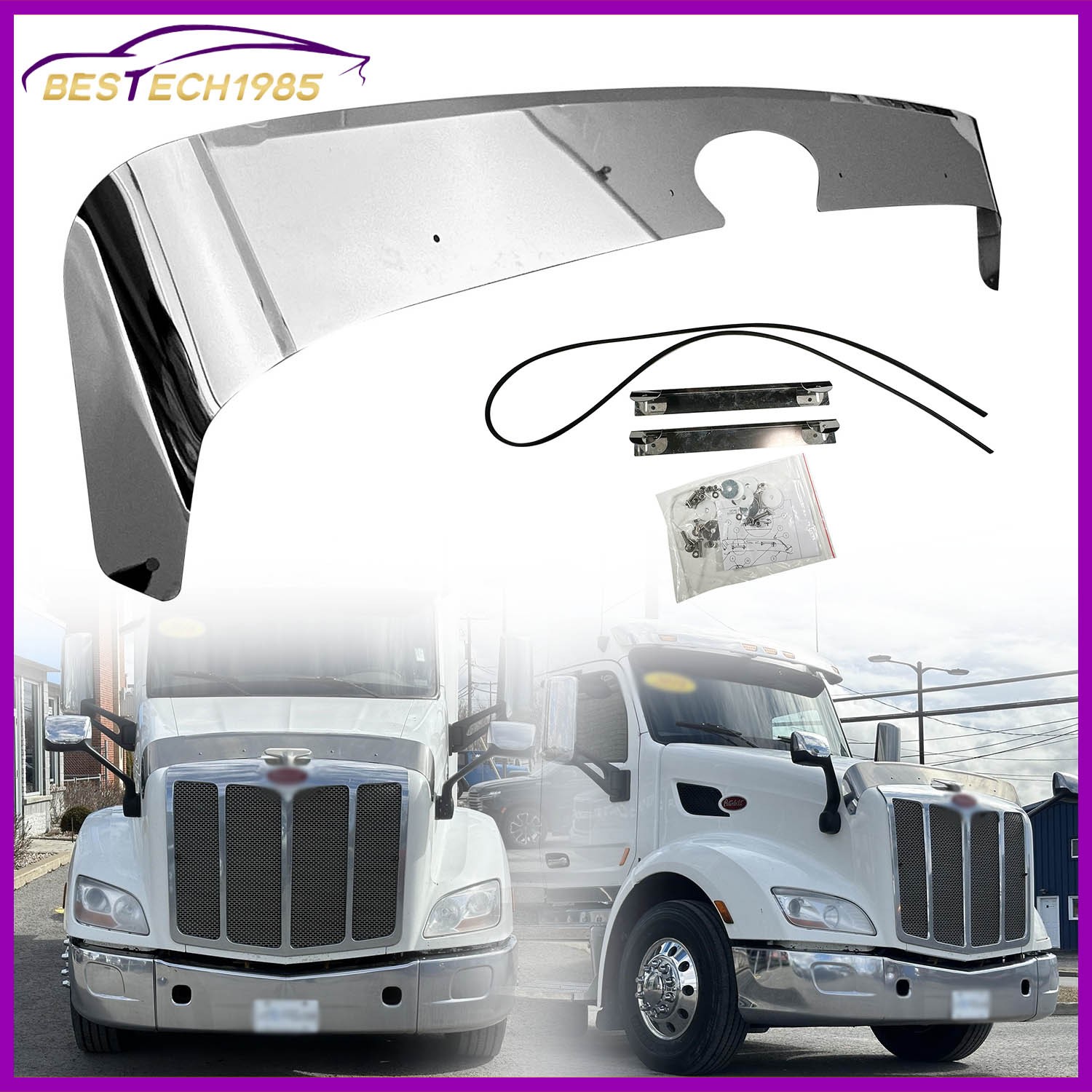 For Peterbilt 579 Stainless Steel Bug Deflector W/ Pre-Punched Mounting Holes