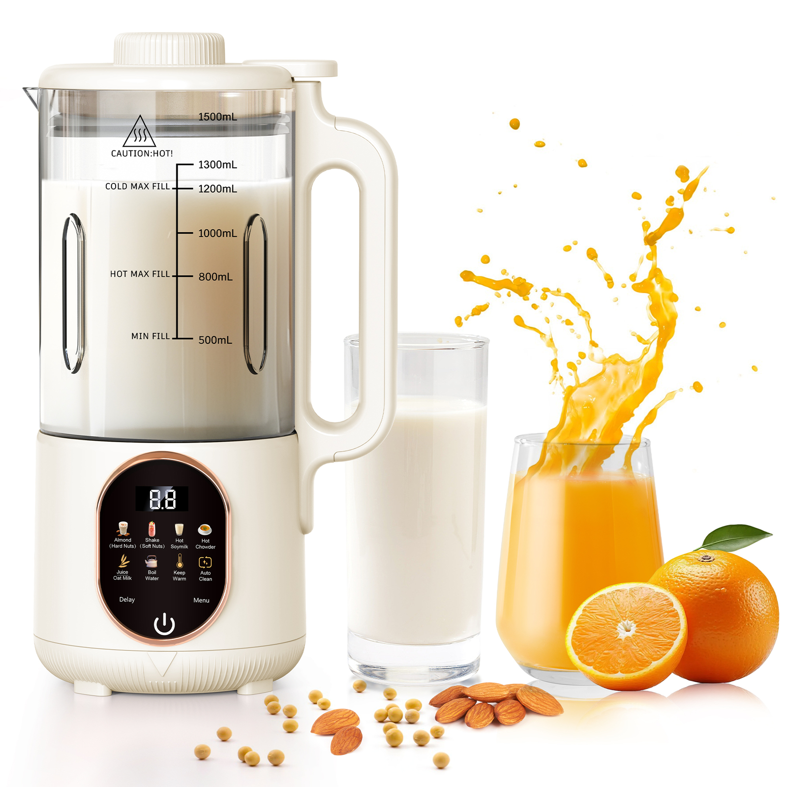 50oz Automatic Nut Milk Maker, with Delay Start, Keep Warm, Boil Water (1500ML)